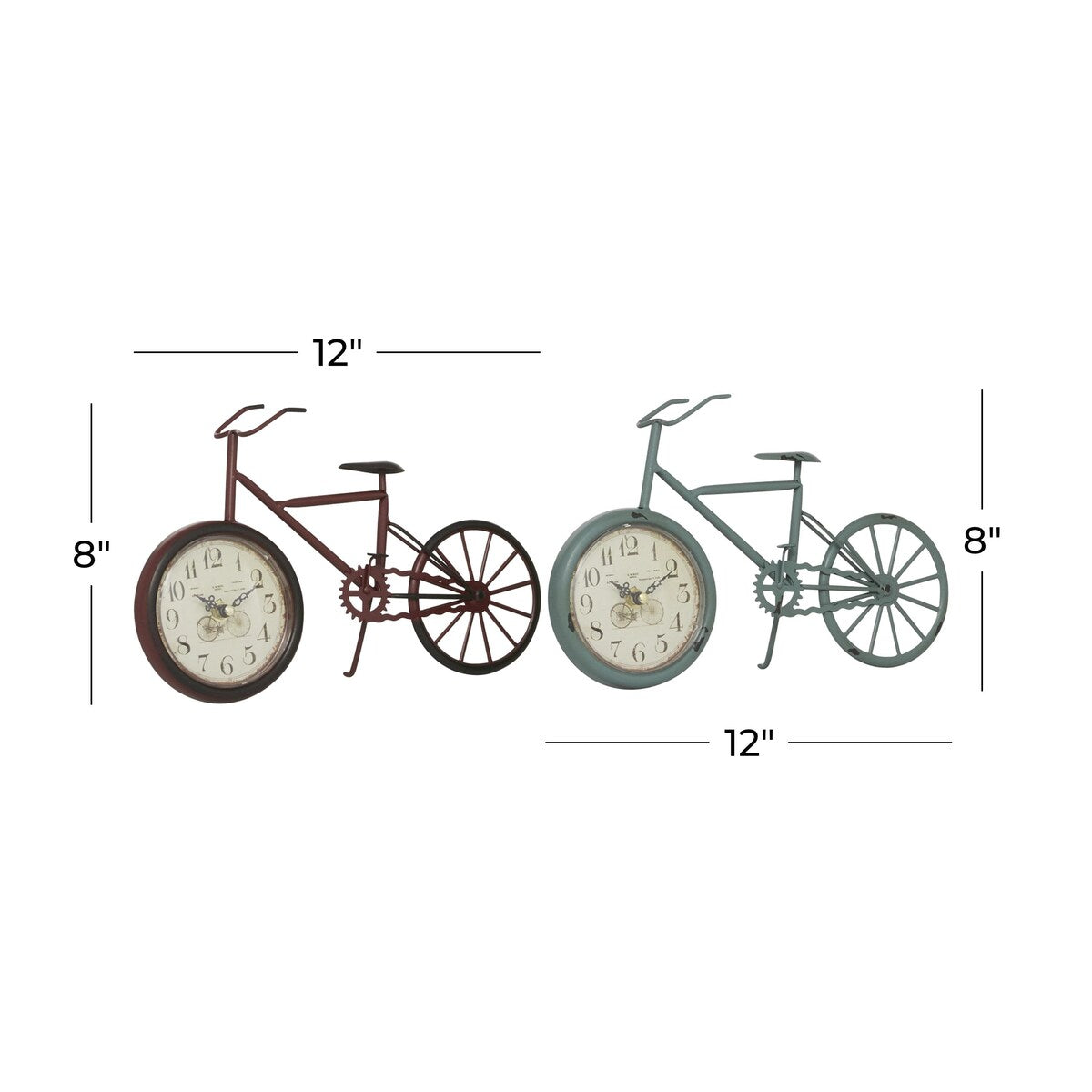 Metal Bike Decorative Clock - Set of 2 Black or Multi Colored - Roche River Decor