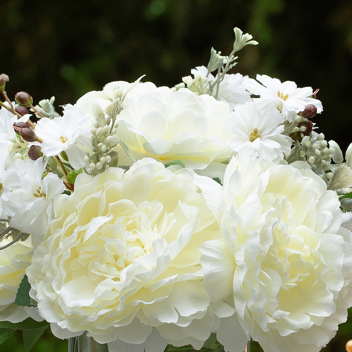 Mixed Silk Peony Artificial Flowers in Vase with Faux Water, Silk Flower Arrangements in Vase for Home Decor, Wedding Table