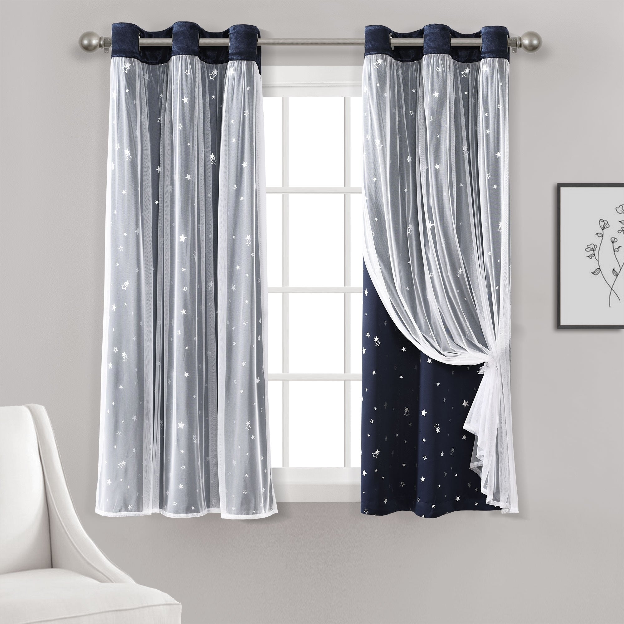 Lush Decor Star Sheer Insulated Grommet Blackout Window Curtain Panel Pair