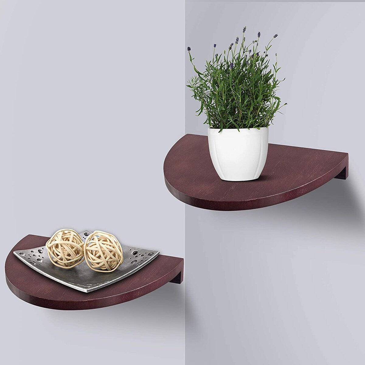 Floating Wood Shelves for Wall Semi Circle Round Set of 2 - Medium