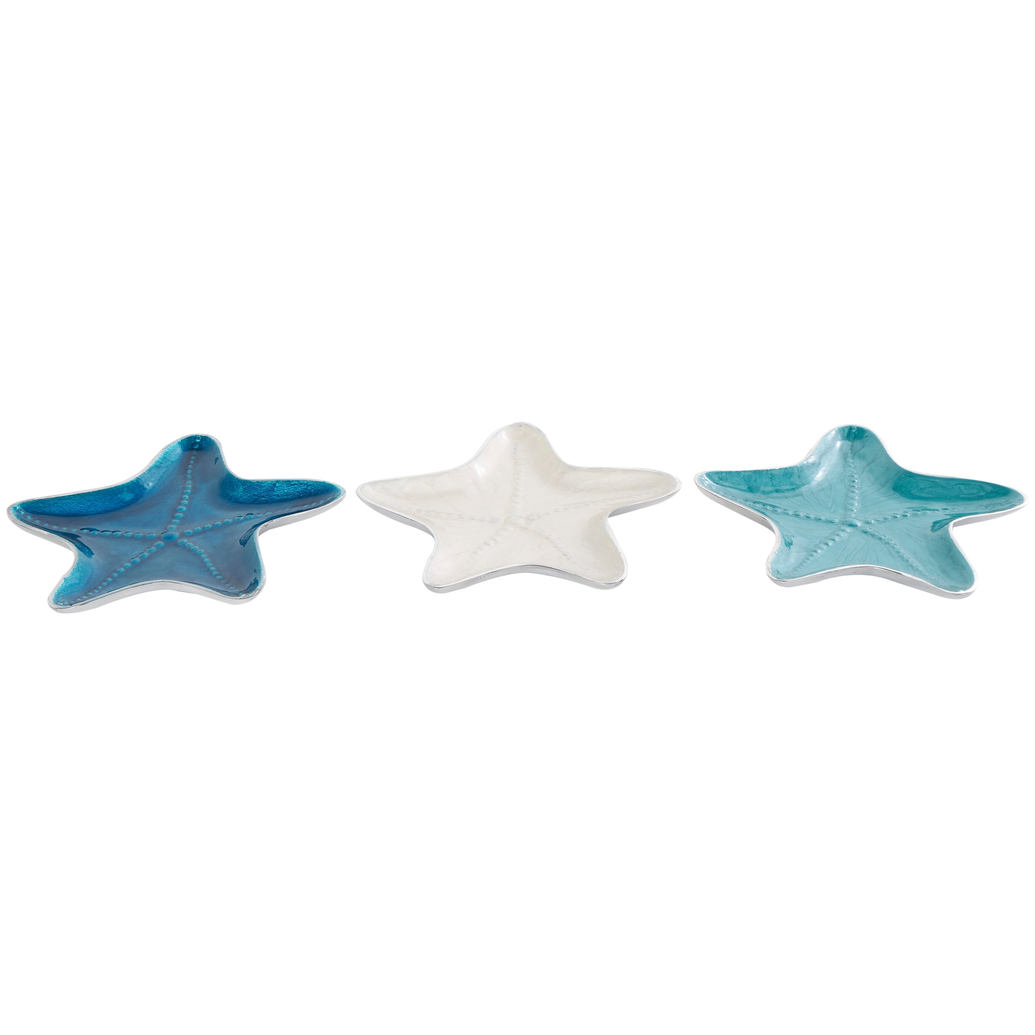 Multi Colored Aluminum Metal Handmade Enameled Starfish Decorative Bowl with Bubble Design and Silver Bases (Set of 3)