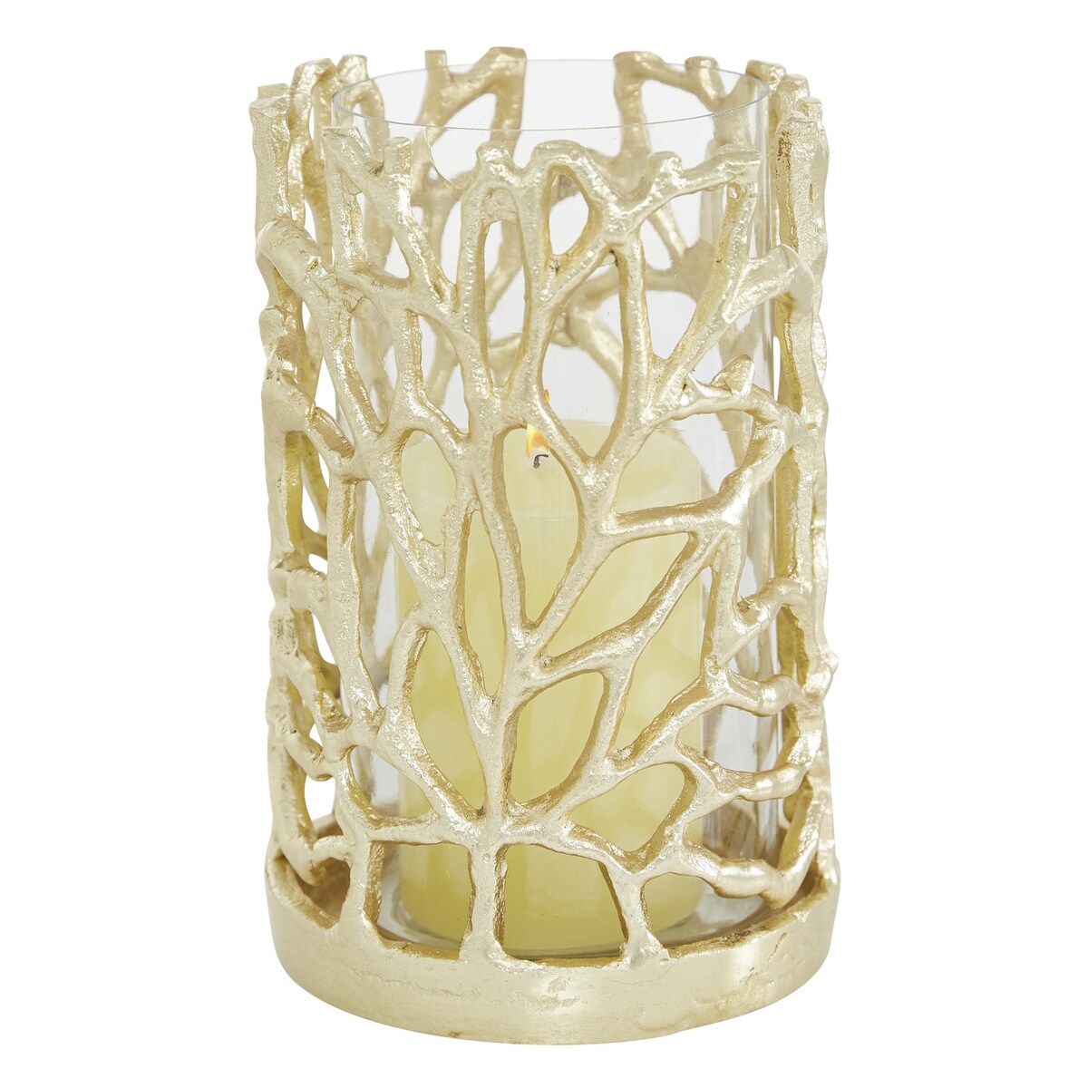 Aluminum Metal Decorative Indoor Outdoor Candle Lantern with Coral Pattern - Gold - Roche River Decor