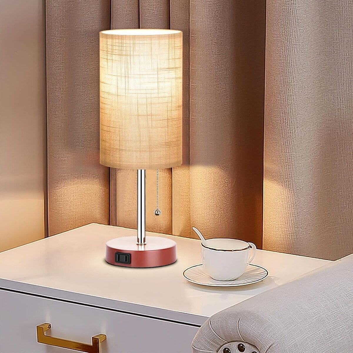 Table Lamp for Bedroom, 3-Color Bedside Lamps with Pull Chain, Bedroom Table Lamps for Nightstand, Bulb Included