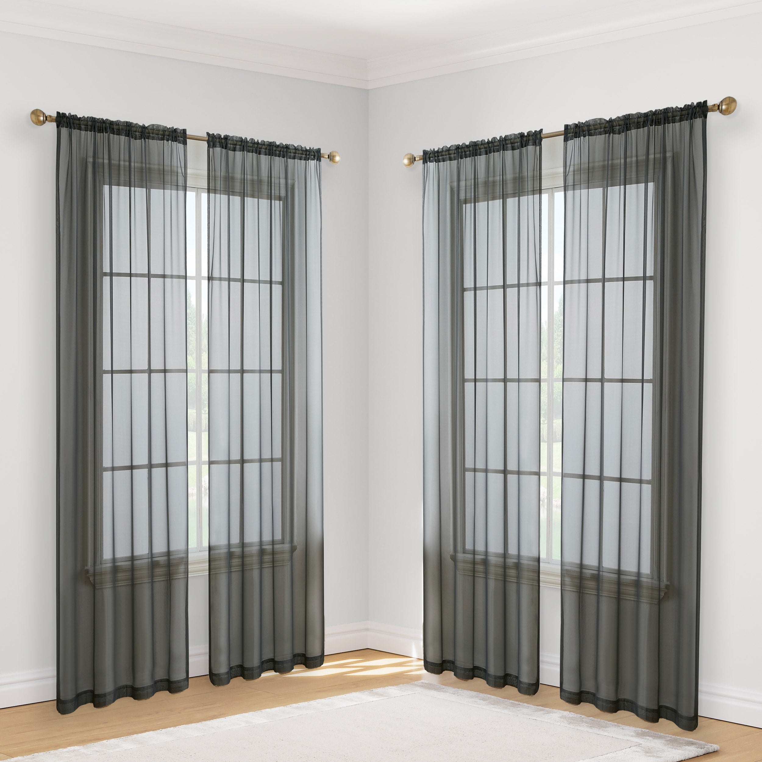 HLC.me Geneva Sheer Voile Window Treatment Rod Pocket Curtain Panels Bedroom and Living Room (Set of 4)