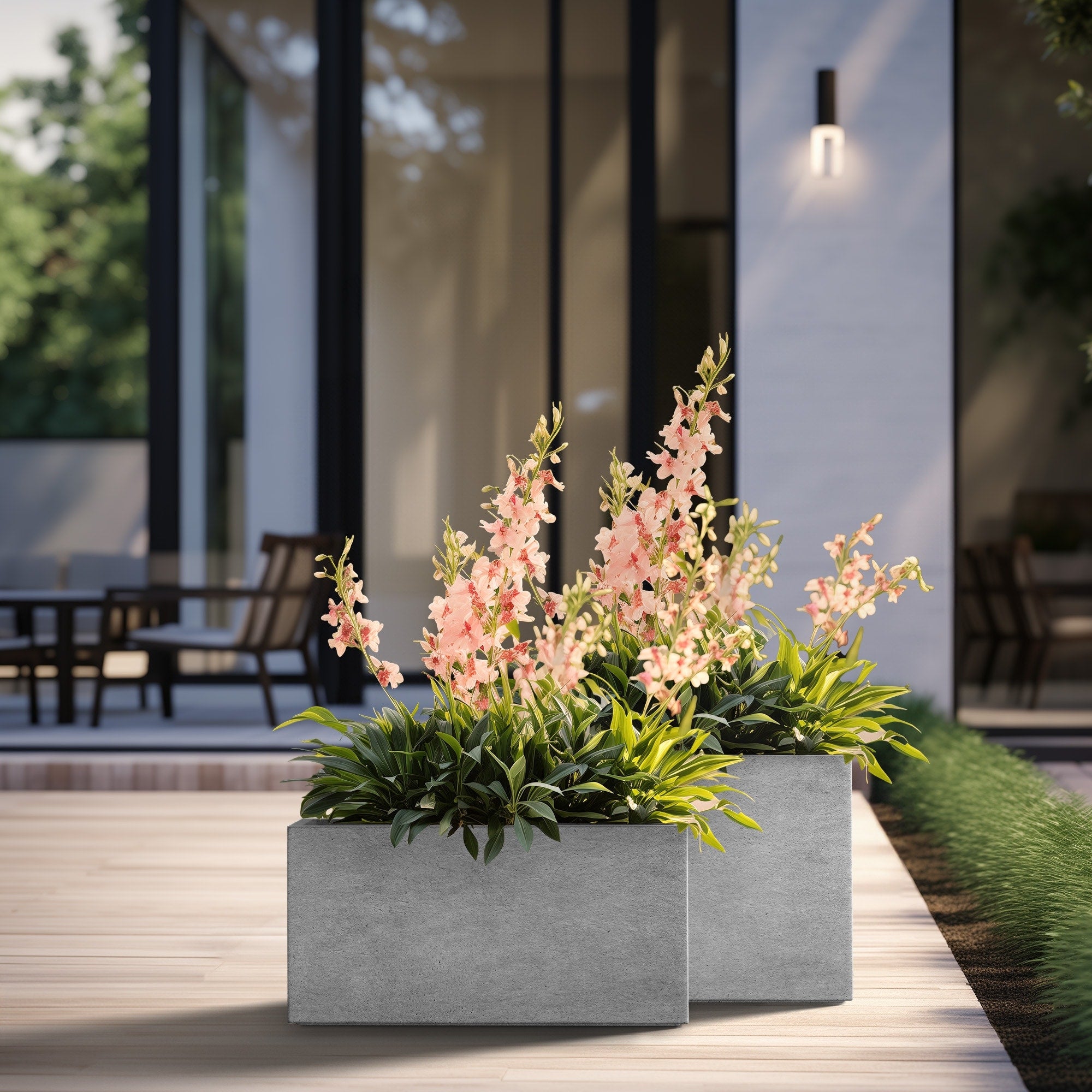 Tall Concrete Rectangle Plant Boxes / Large Indoor and Outdoor Flower Planters