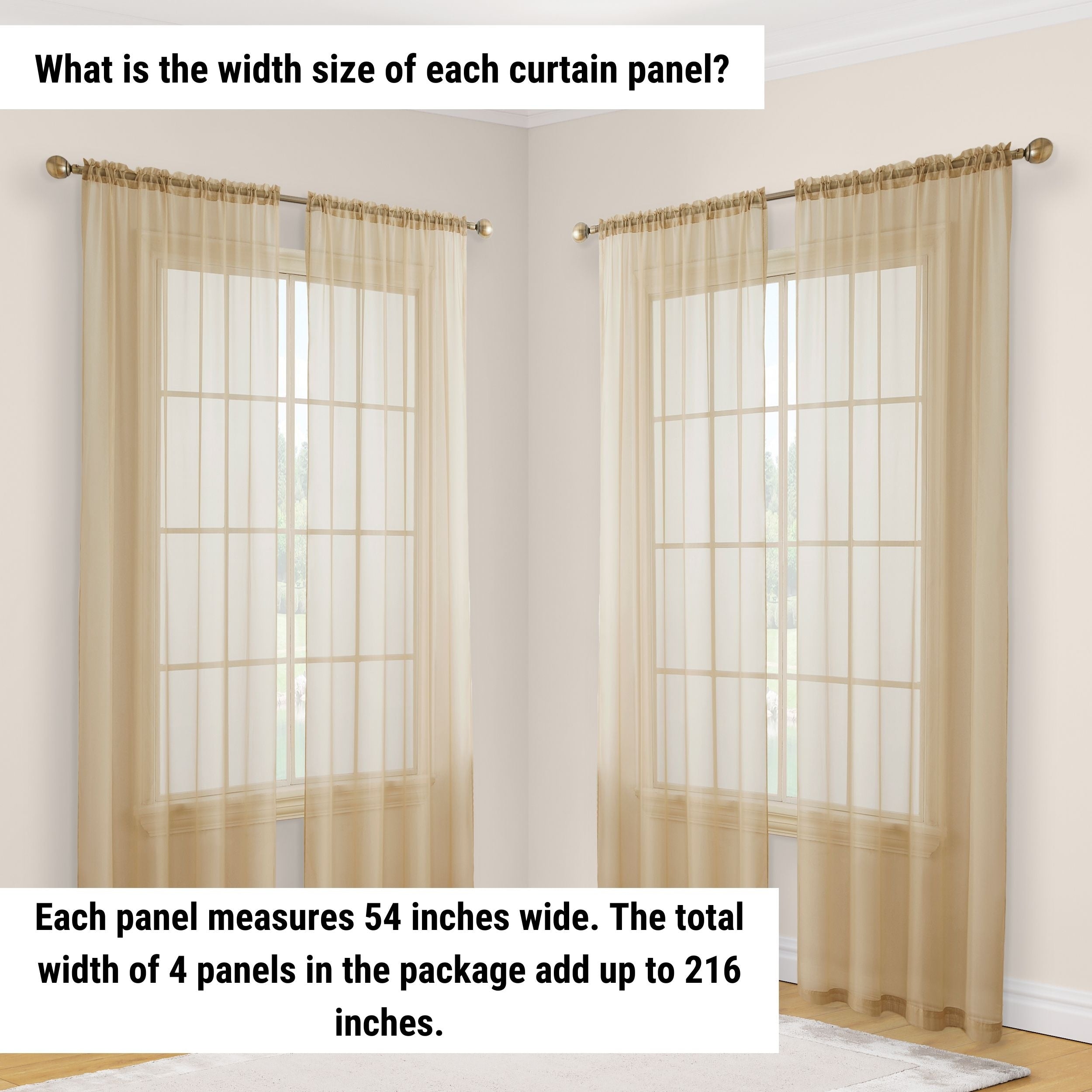 HLC.me Geneva Sheer Voile Window Treatment Rod Pocket Curtain Panels Bedroom and Living Room (Set of 4)