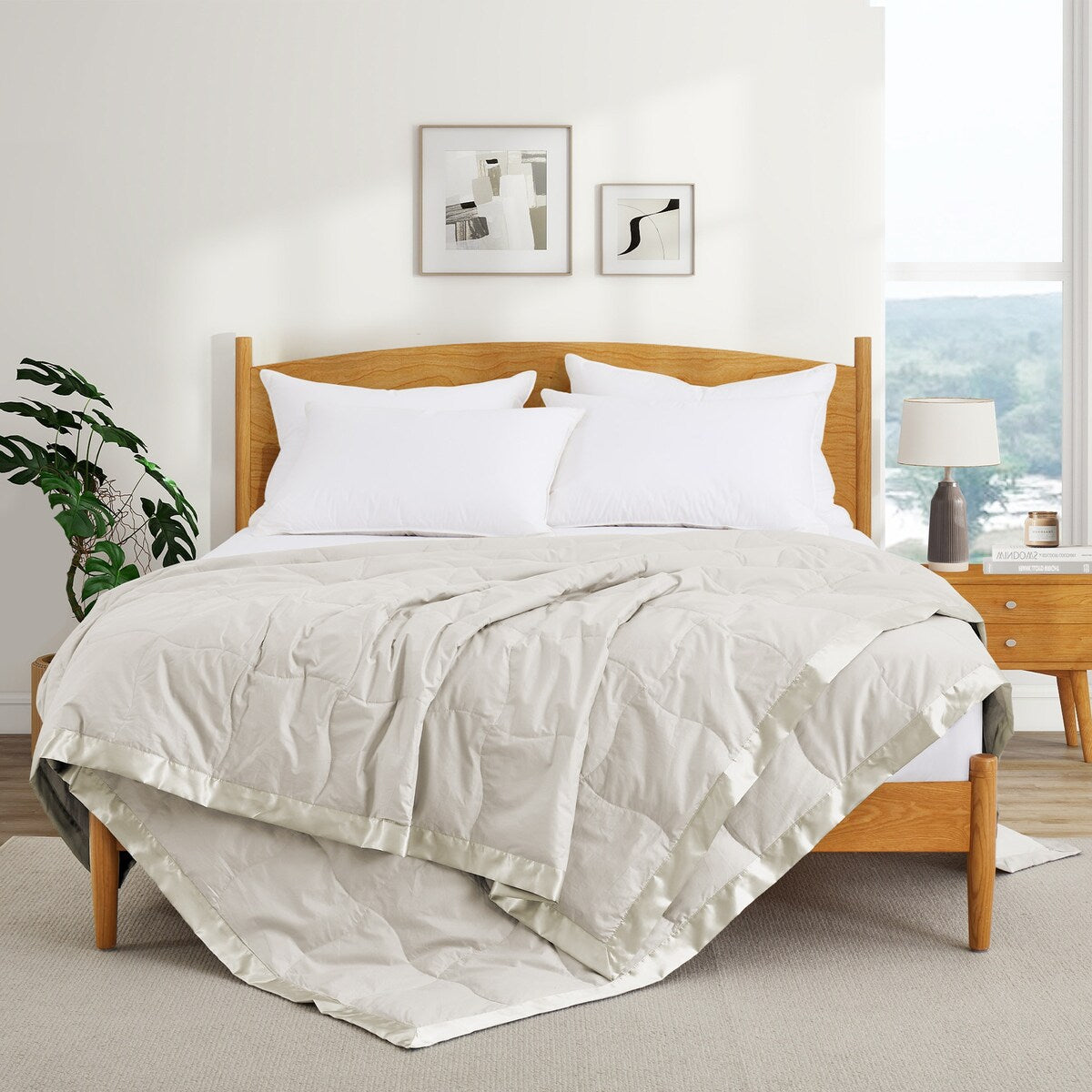 Ultra-Soft Cozy Cotton Down Bed Blanket with Satin Trim