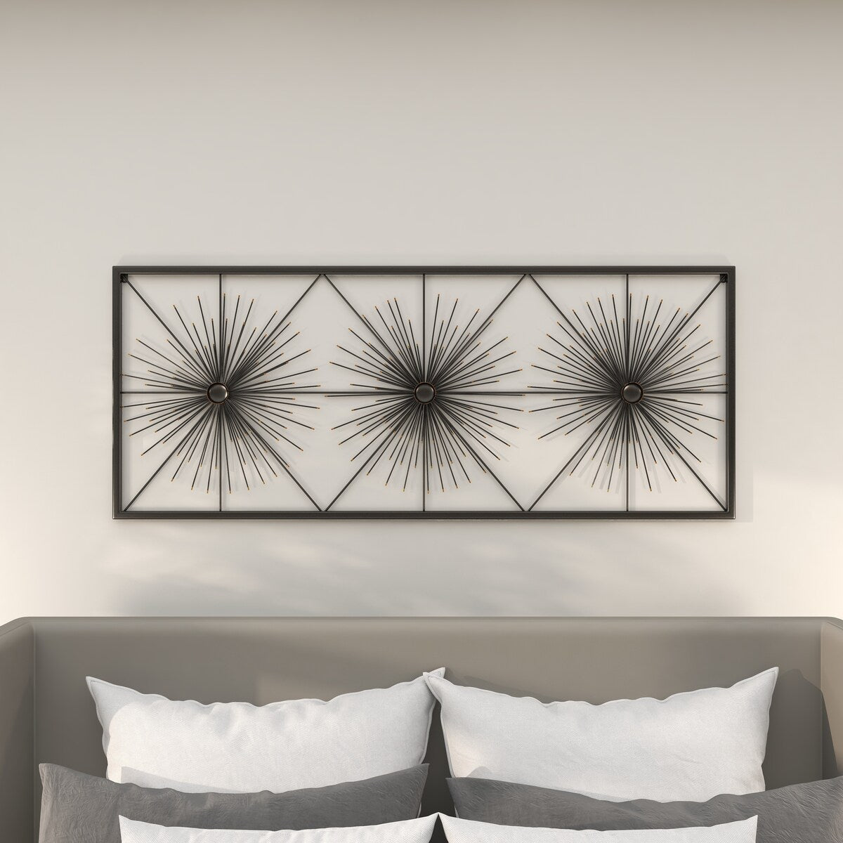 Metal Starburst Sea Urchin Home Wall Decor with Black Frame - Black - Roche River Decor