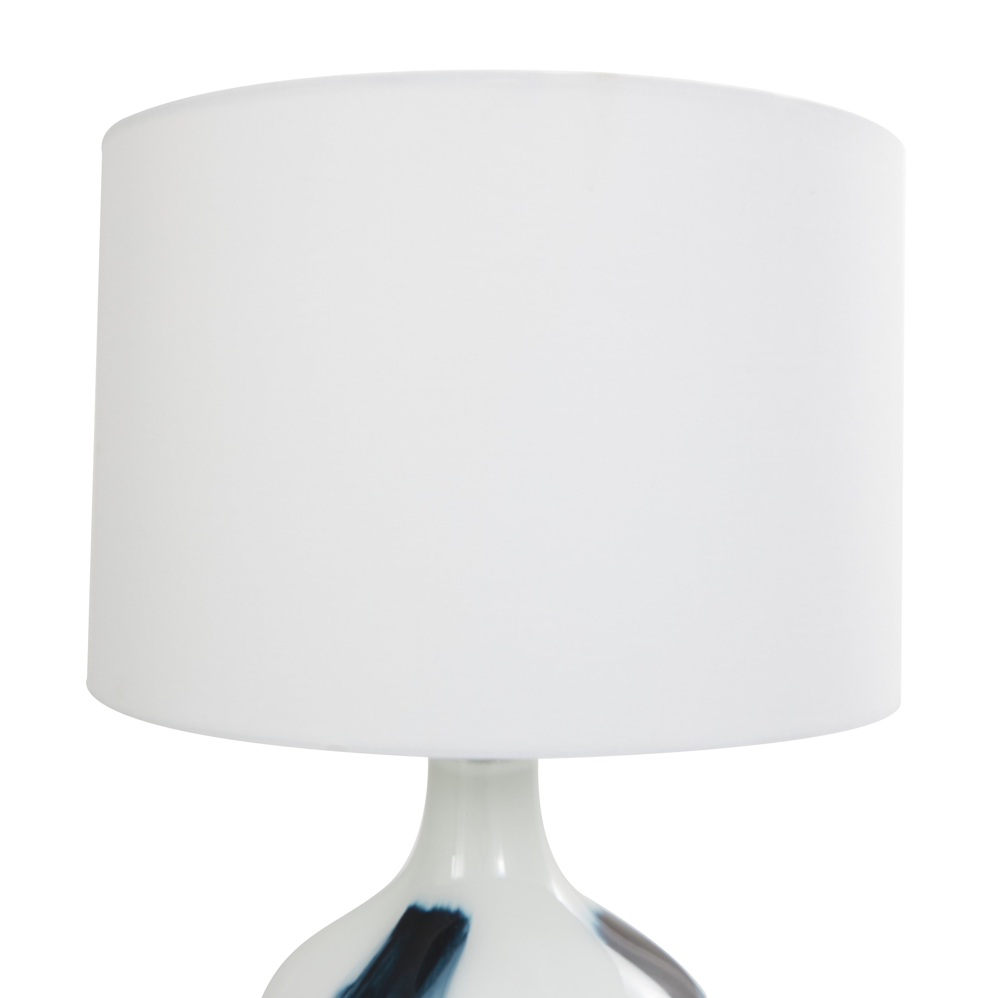 White Glass Abstract Accent Lamp with Blue Drip Splatter Design