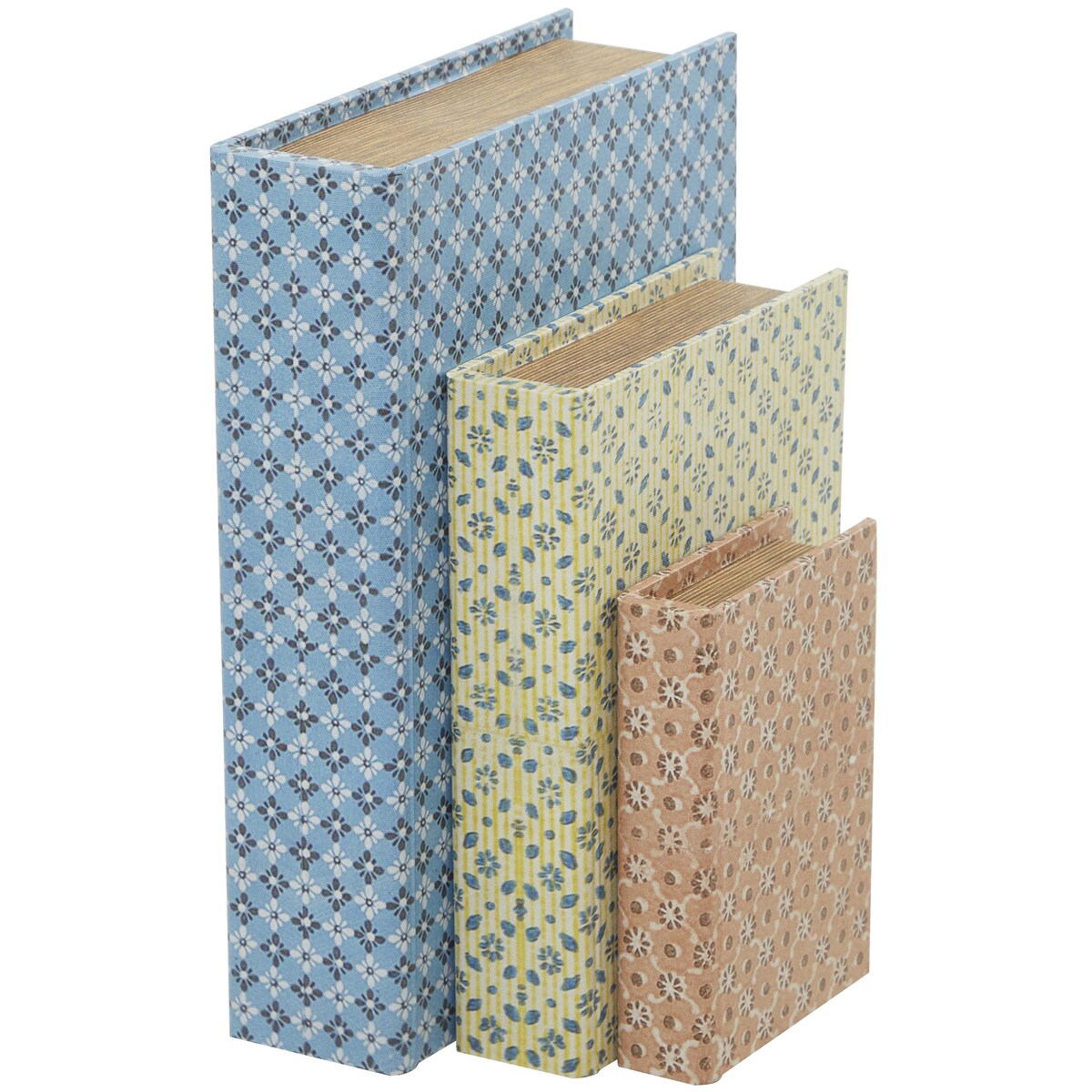 Canvas Faux Storage Book Decorative Box - Set of 3 Multi Colored, Green, White, Orange, Light Blue, Blue - Roche River Decor