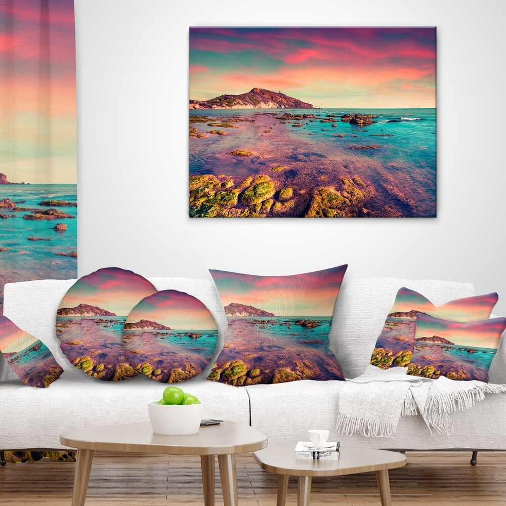 Designart 'Giallonardo Beach Colorful Sunset' Seashore Photo Throw Pillow