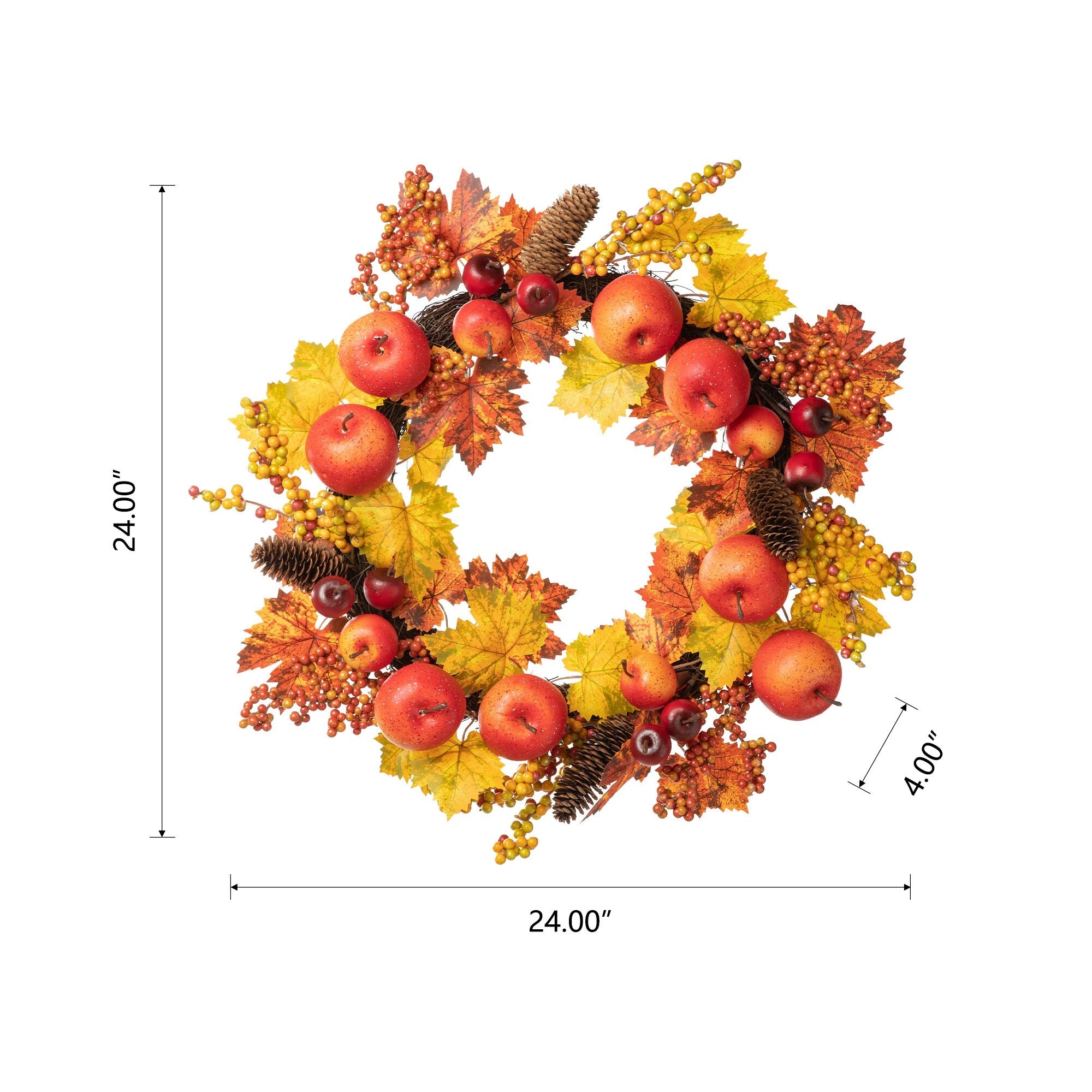 Glitzhome 24D Fall Apple Berry Leaf Wreath for Thanksgiving