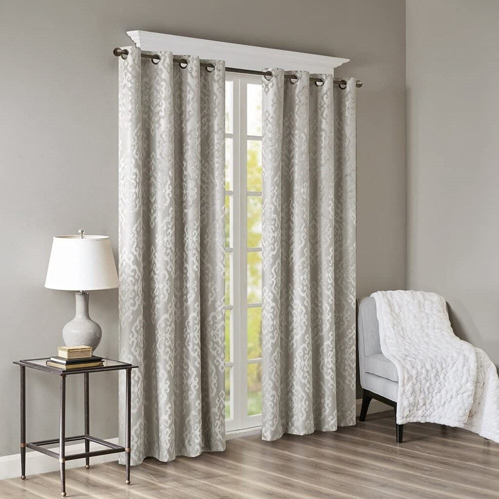 Sunsmart Knitted Jacquard Damask Room Darkening Curtains Panel with Grommet Top 50 x 84 Grey - 50 x 84