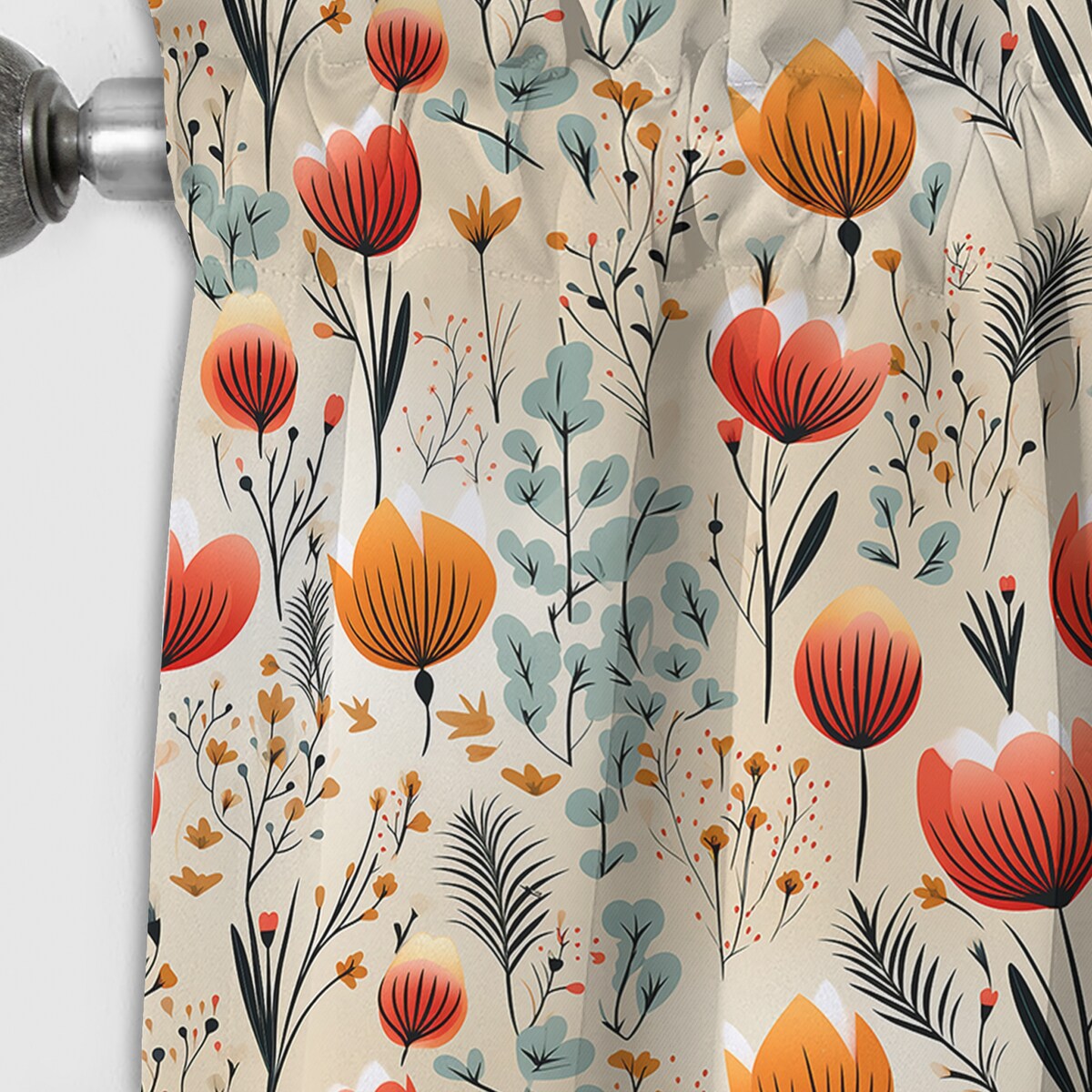 Designart Orange Meadow Floral Pattern I Floral Blackout Printed Art Curtain For Bedroom