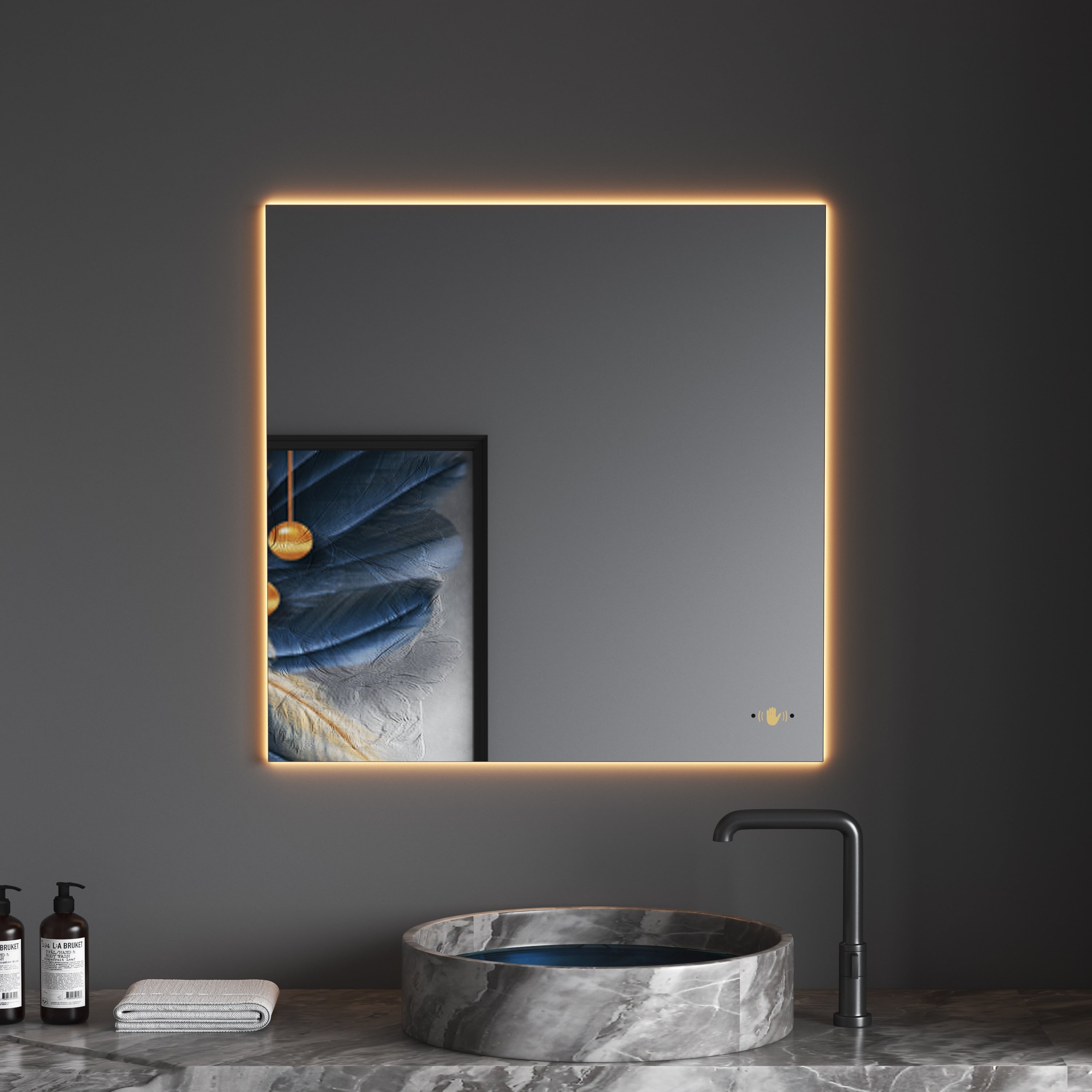 CB HOME LED Bathroom Vanity Mirror, Lighted Wall Mounted Mirror, Hand Wave Sensor Dimmable Backlit Frameless Mirror