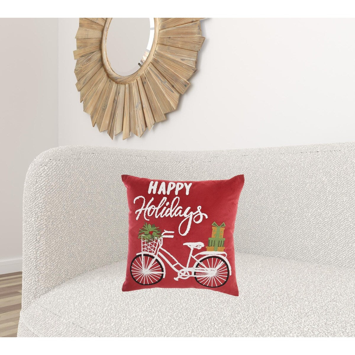 HomeRoots 18 X 18 Red Zippered Handmade Polyester Christmas Throw Pillow