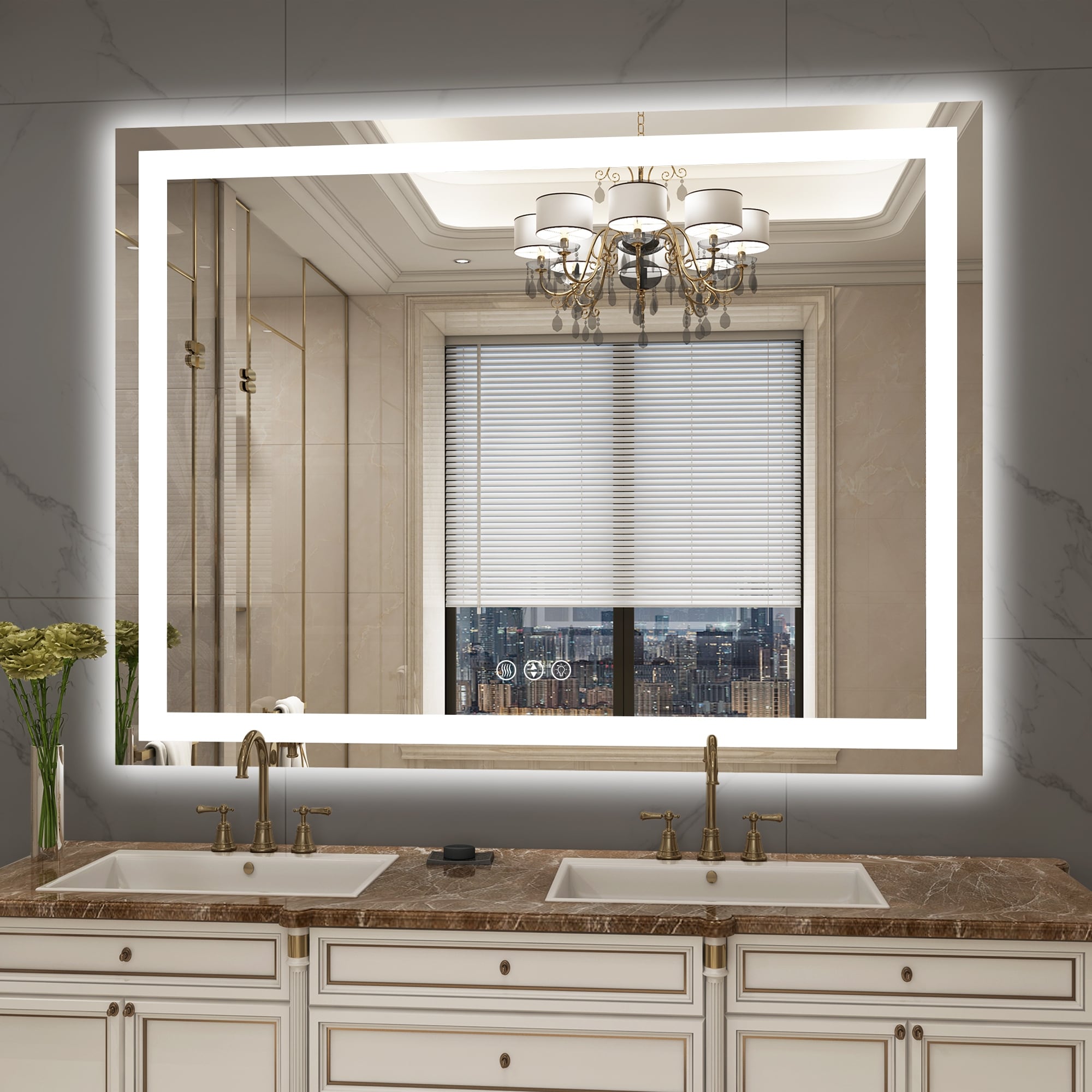 Large Rectangular Frameless Anti-Fog LED Light Wall Mounted Bathroom Vanity Mirror in White - N/A