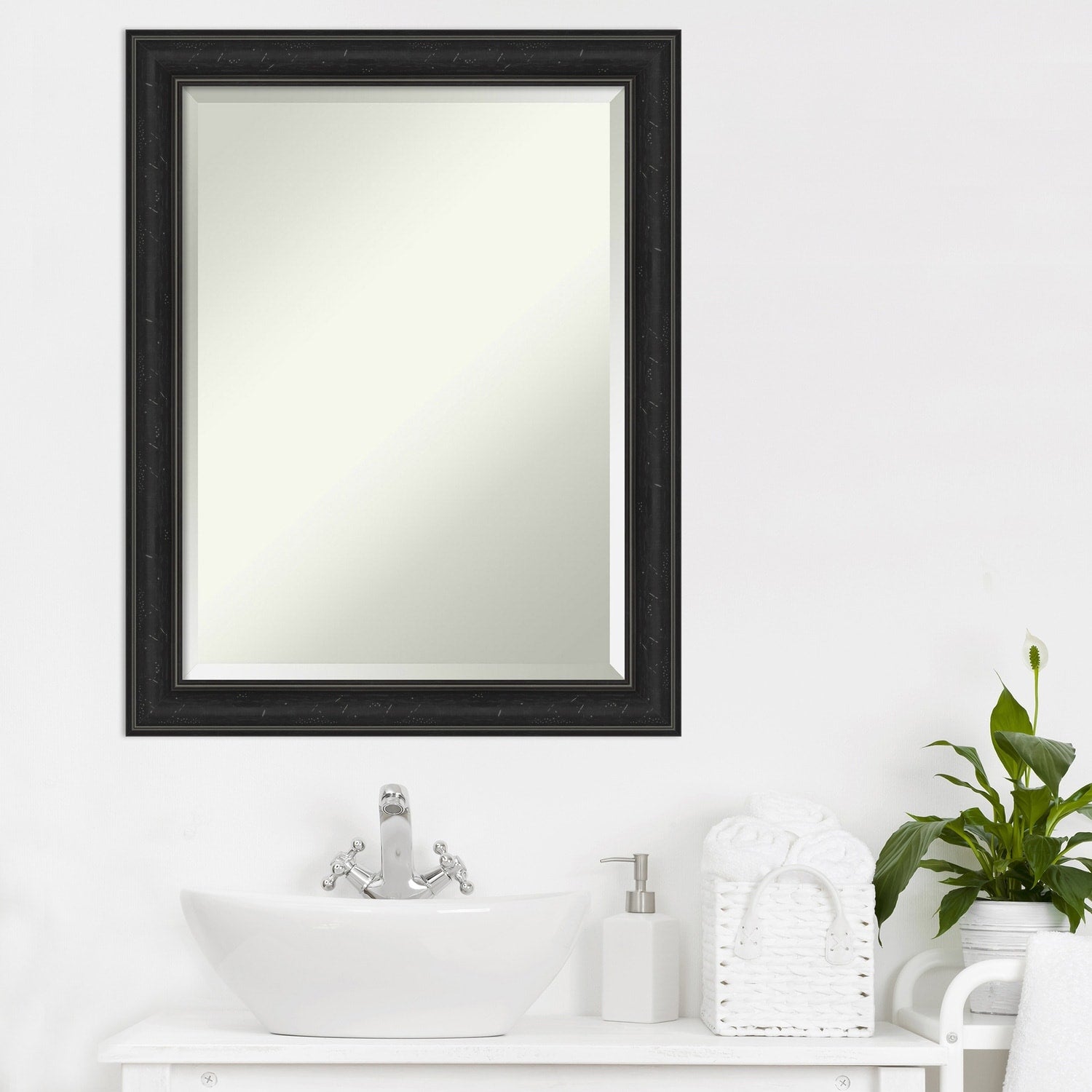 Beveled Bathroom Wall Mirror - Shipwreck Black Narrow Frame