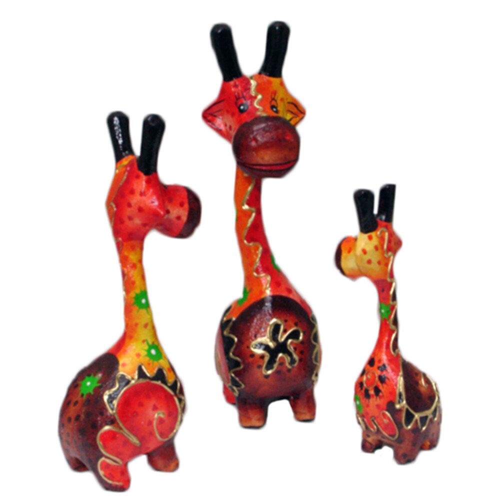 Set of 3 Handmade Red/ Brown Giraffe Statue, Handmade in Indonesia