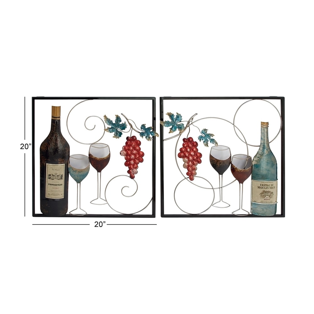 Multi Colored Metal Wine Home Wall Decor with Grapes Detailing (Set of 2)