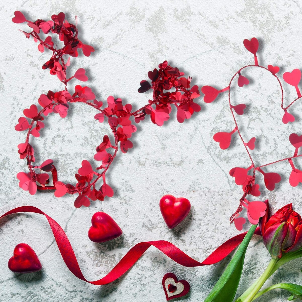 Homvare Heart Wire Garland 25 Feet for Valentine's Day - Red - 14.3 x 11.2 x 4.3