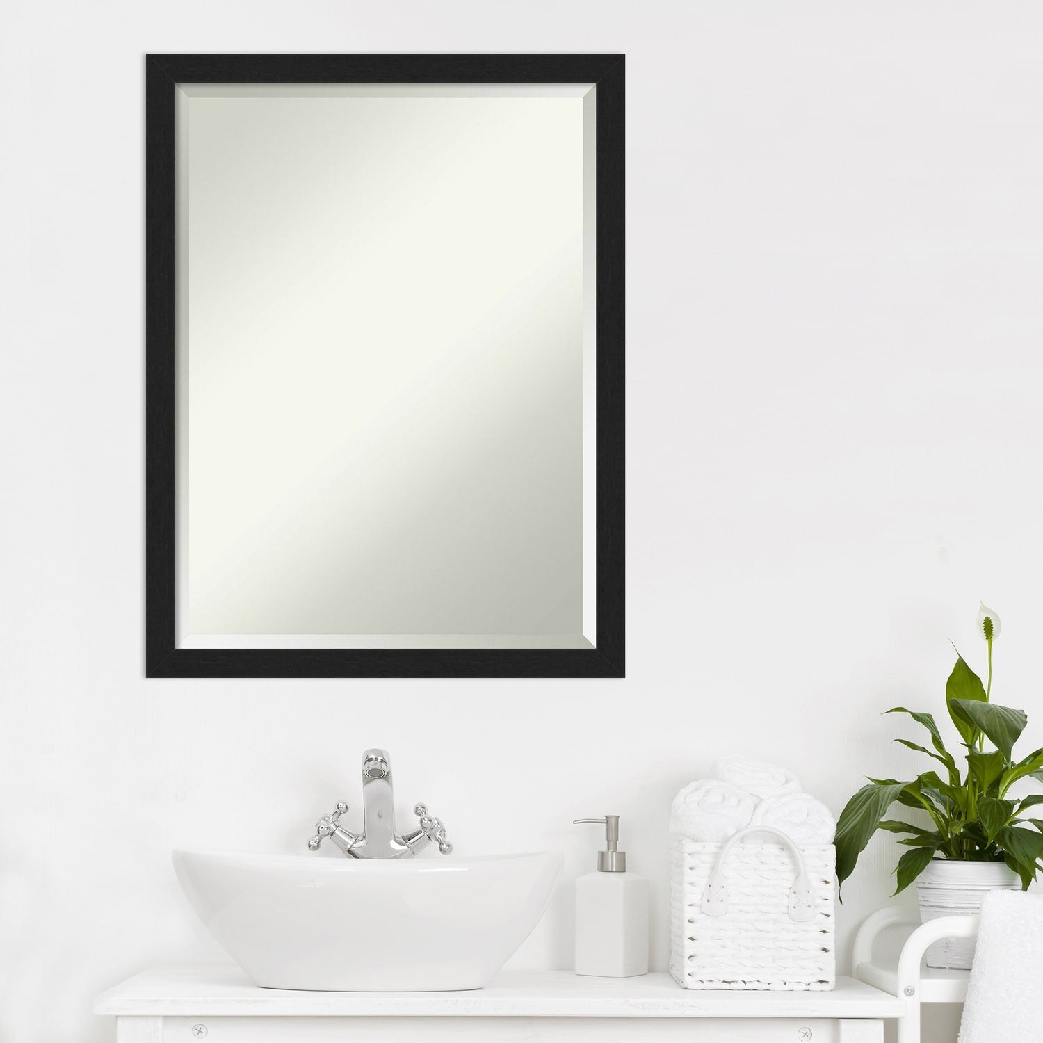 Beveled Bathroom Wall Mirror - Grace Brushed Narrow Frame