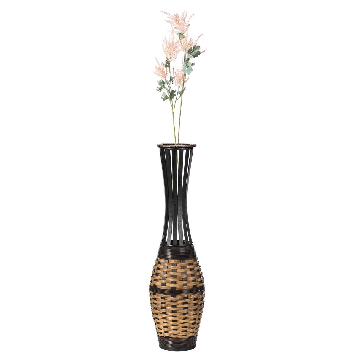 Antique Brown 34-inch-tall Trumpet Style Floor Vase - Versatile Entryway or Living Room, or Bedroom Decor with Bamboo Rope