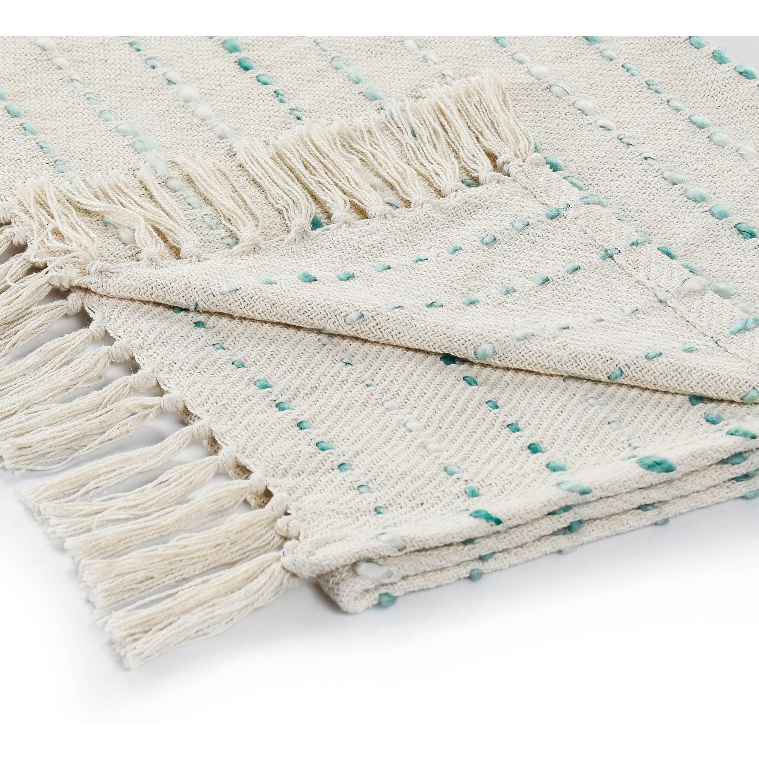 Sevita Hand-Woven Natural Cotton Striped Standard Size Throw Blanket with Fringe