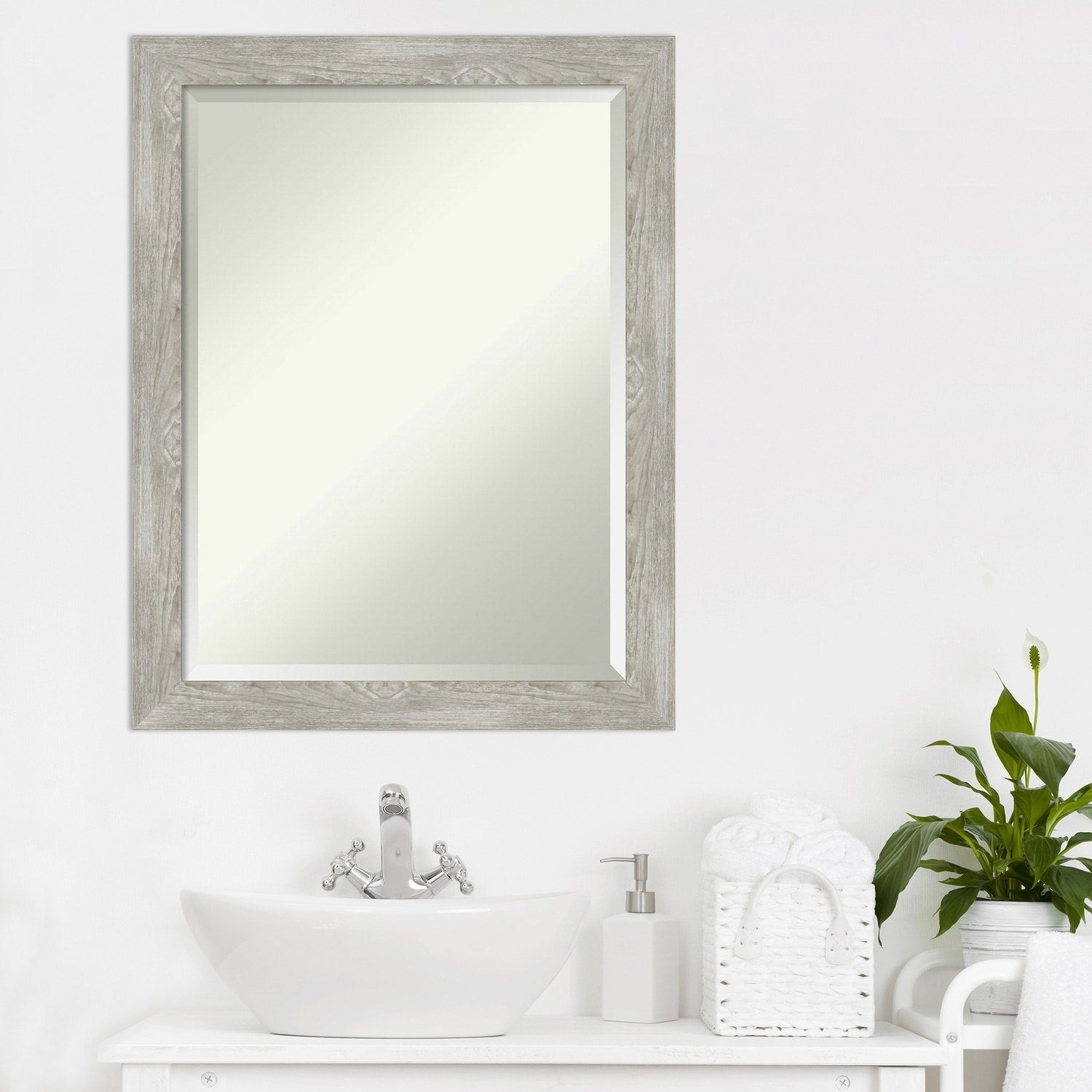 Beveled Bathroom Wall Mirror - Dove Greywash Narrow Frame