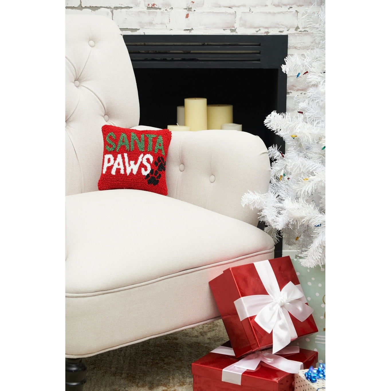 Santa Paws Hooked Throw Pillow