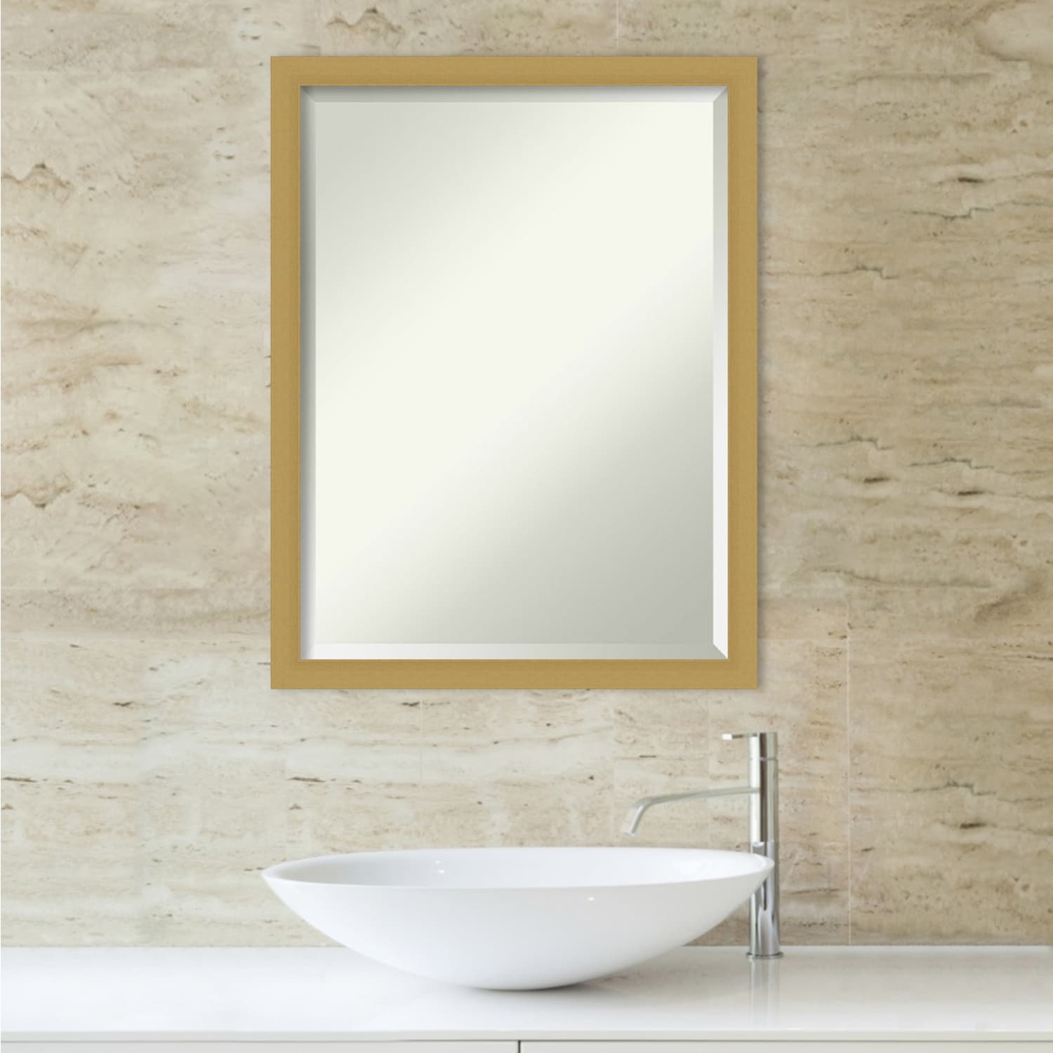 Beveled Bathroom Wall Mirror - Grace Brushed Narrow Frame