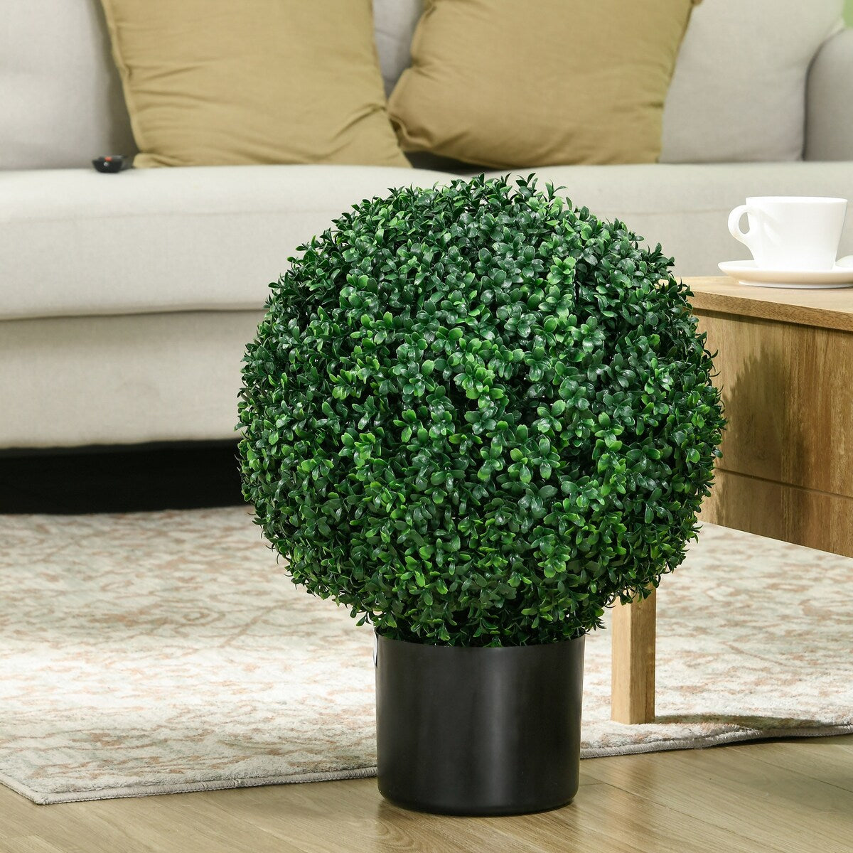 HOMCOM Set of 2 20.5 Artificial Ball Boxwood Topiary Trees with Pot