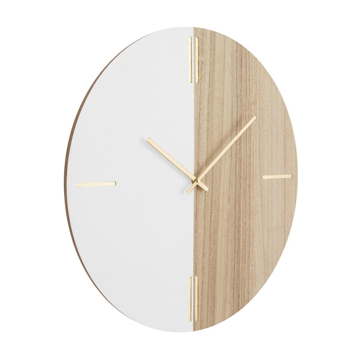 Wooden Round Decorative Wall Clock with Marble Side - Black or Brown - CosmoLiving by Cosmopolitan