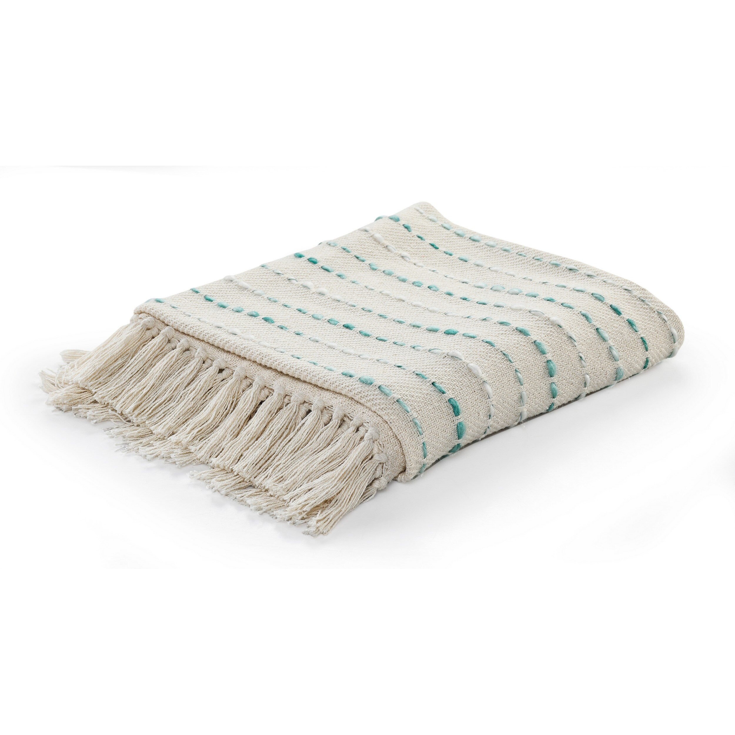 Sevita Hand-Woven Natural Cotton Striped Standard Size Throw Blanket with Fringe