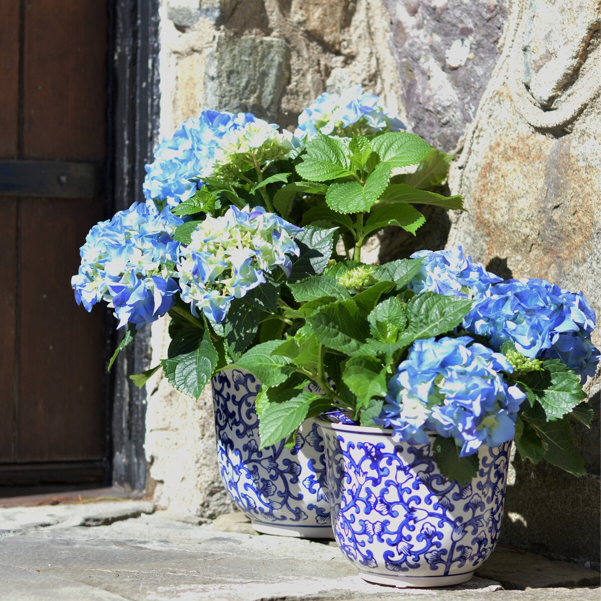 Euro Ceramica 3 Piece Blue and White Ceramic Florentine Garden Planter Set - Set of 3