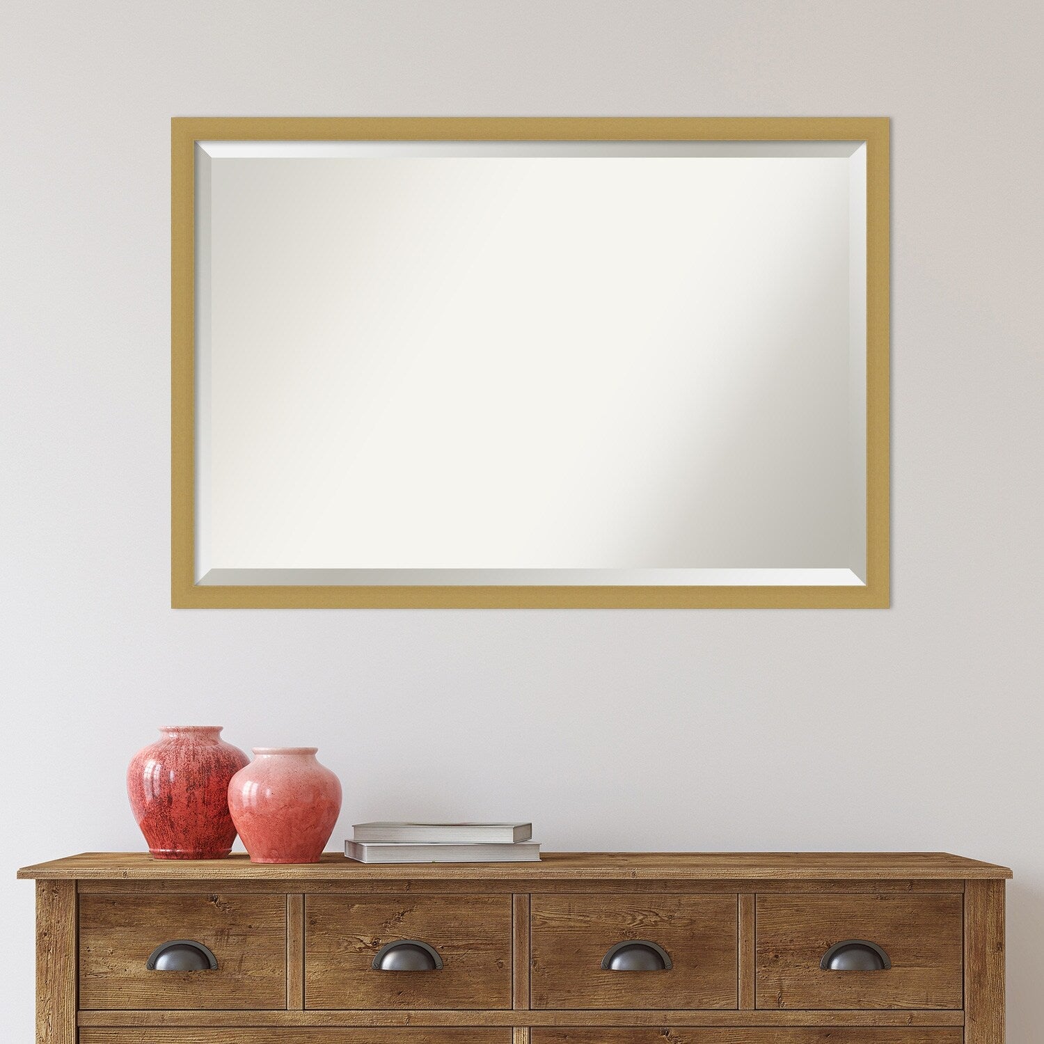 Beveled Bathroom Wall Mirror - Grace Brushed Narrow Frame