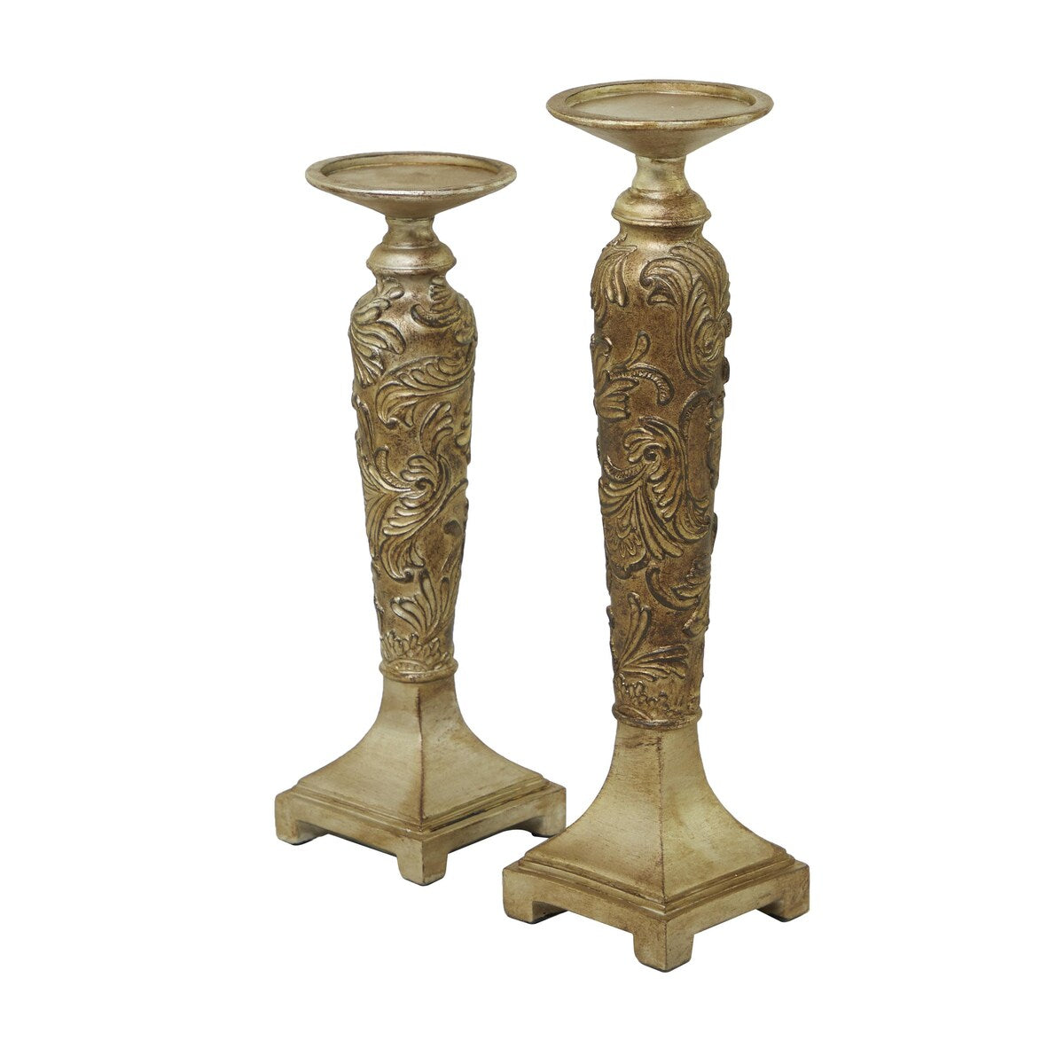 Polystone Traditional Candle Holder - Set of 2 Champagne - Roche River Decor