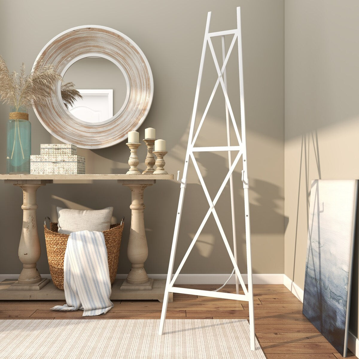 Metal Tall Adjustable 3 or 2 Tier Display Easel with Chain Support - White - Roche River Decor