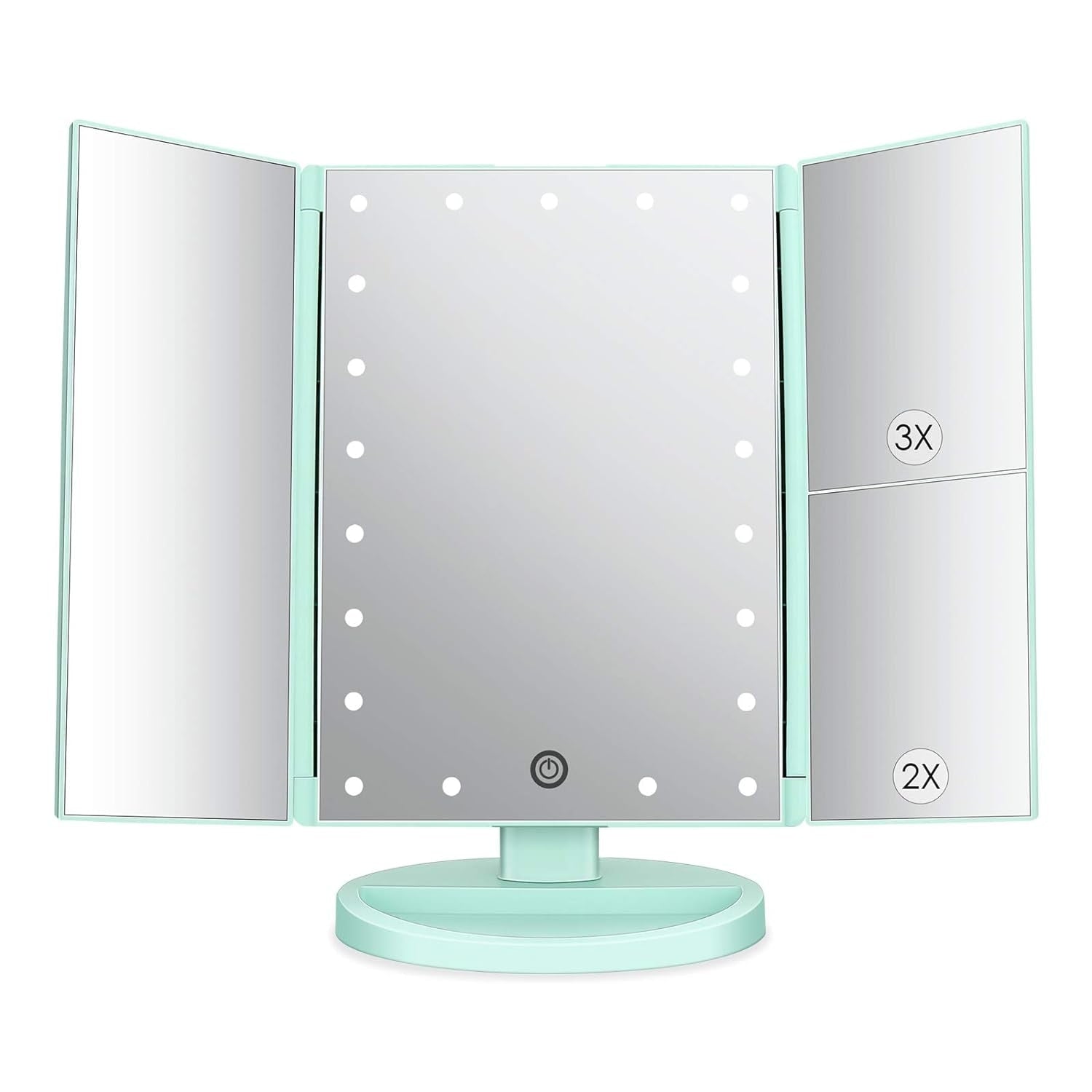 Tabletop Mount Trifold Lighted Vanity Mirror with 21 LED Lights,Two Power Supply Mode Make up Mirror