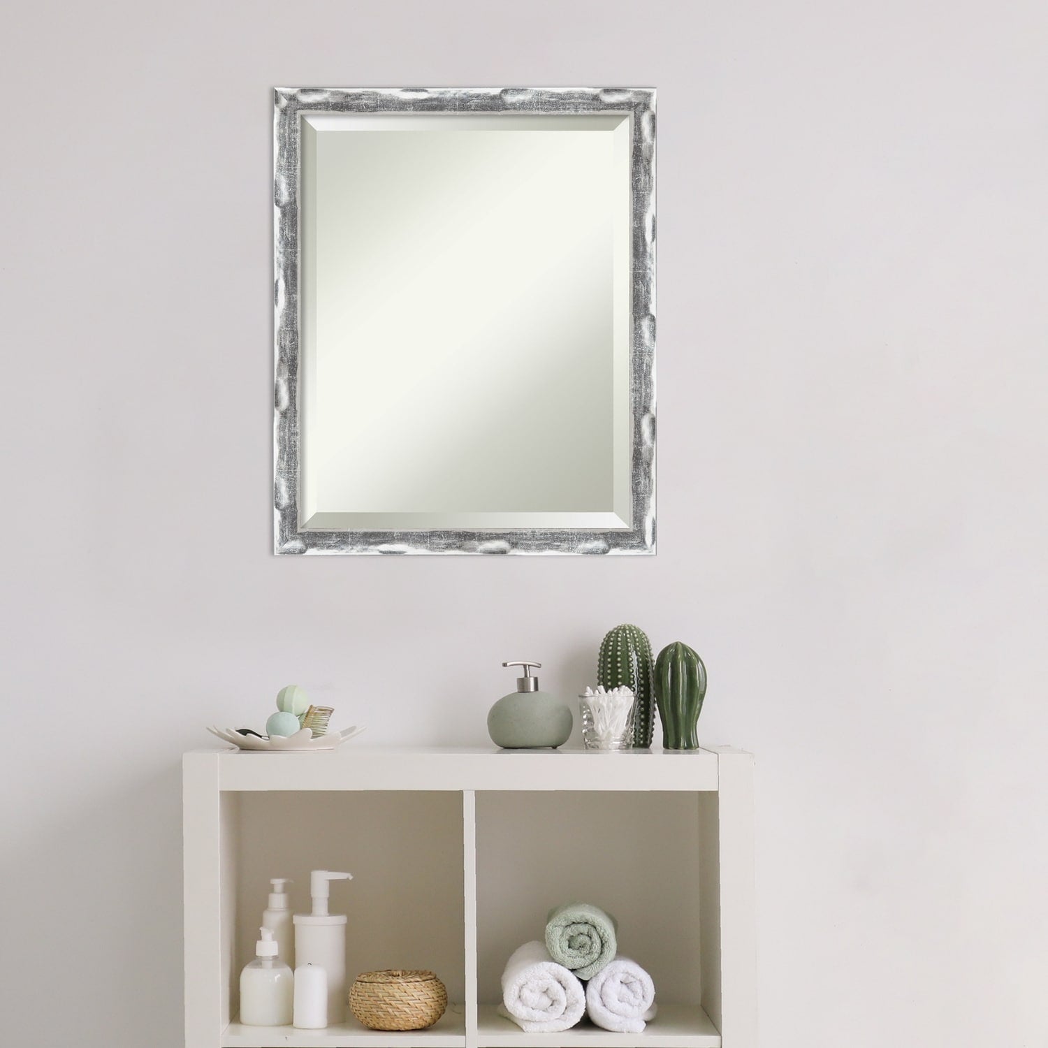 Beveled Bathroom Wall Mirror - Scratched Wave Chrome Frame - Scratched Wave Chrome