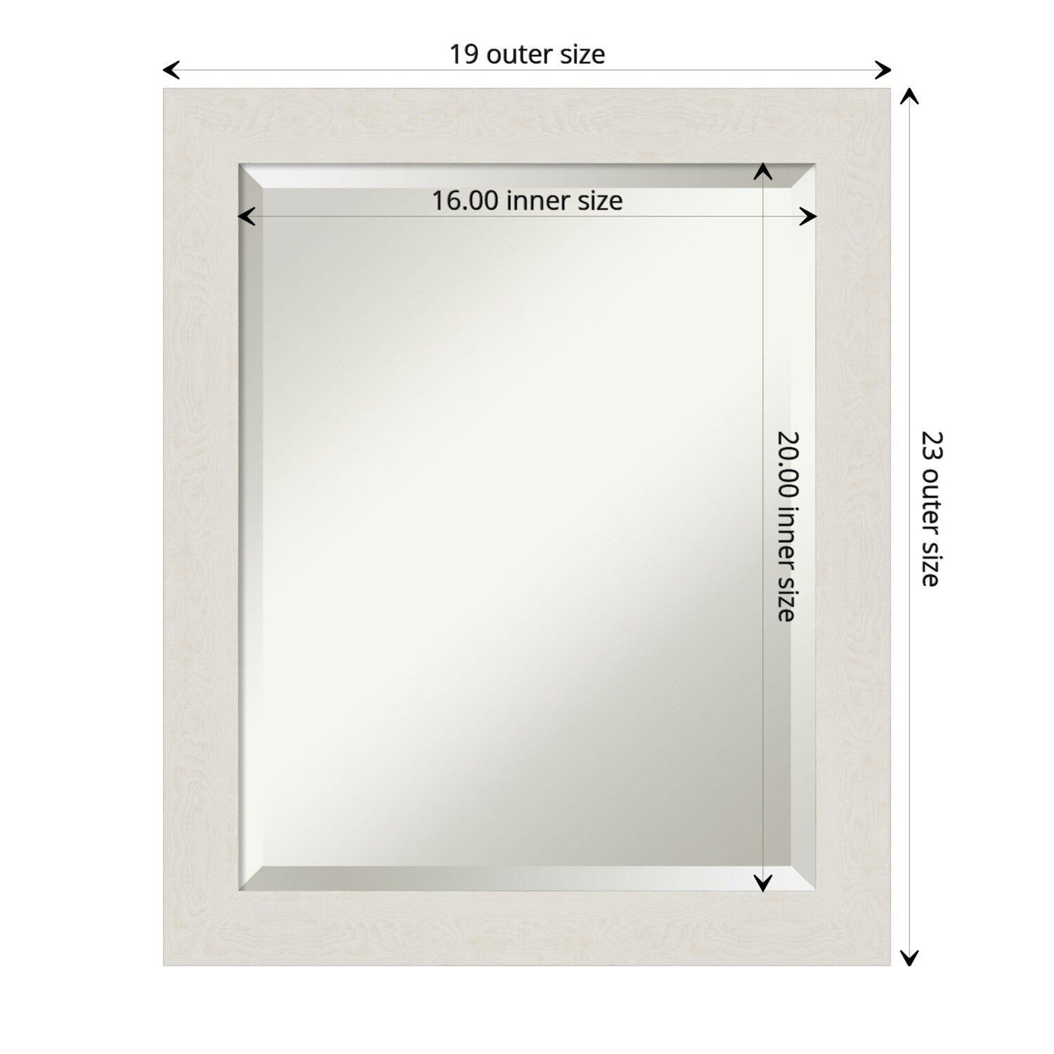 Beveled Bathroom Wall Mirror - Rustic Plank White Narrow Frame