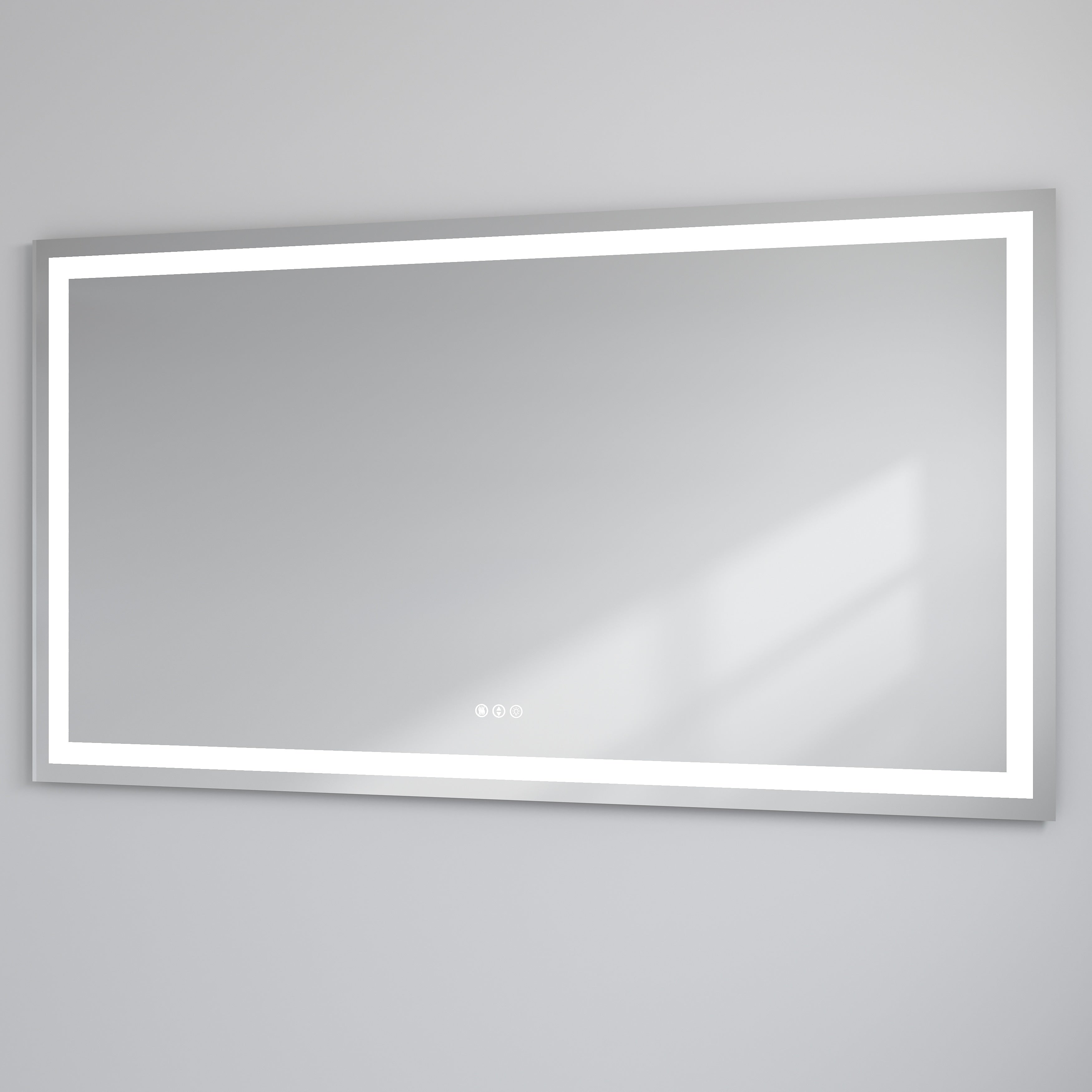 Large Rectangular Frameless Anti-Fog LED Light Wall Mounted Bathroom Vanity Mirror in White - N/A