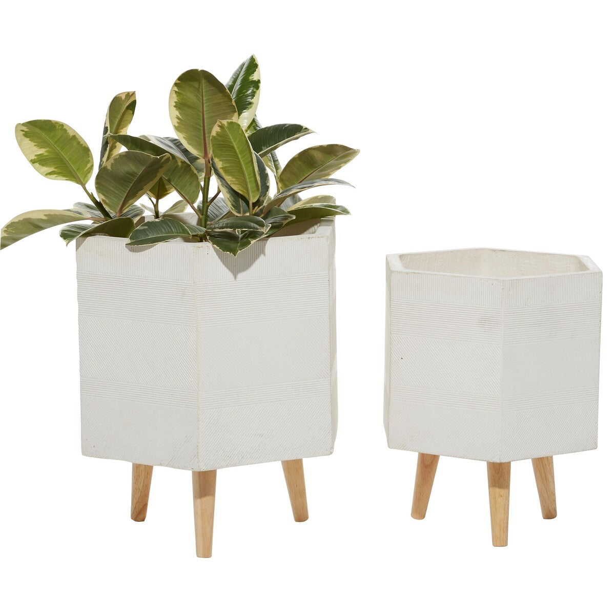 Magnesium Oxide Indoor Outdoor Planter with Wood Legs - Set of 2 White, Dark Gray - Roche River Decor