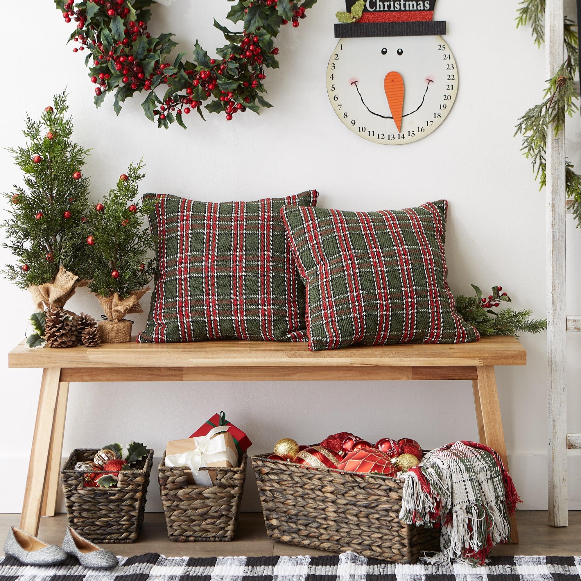 Christmas Plaid Recycled Cotton Pillow Cover 18x18 (Set of 2)