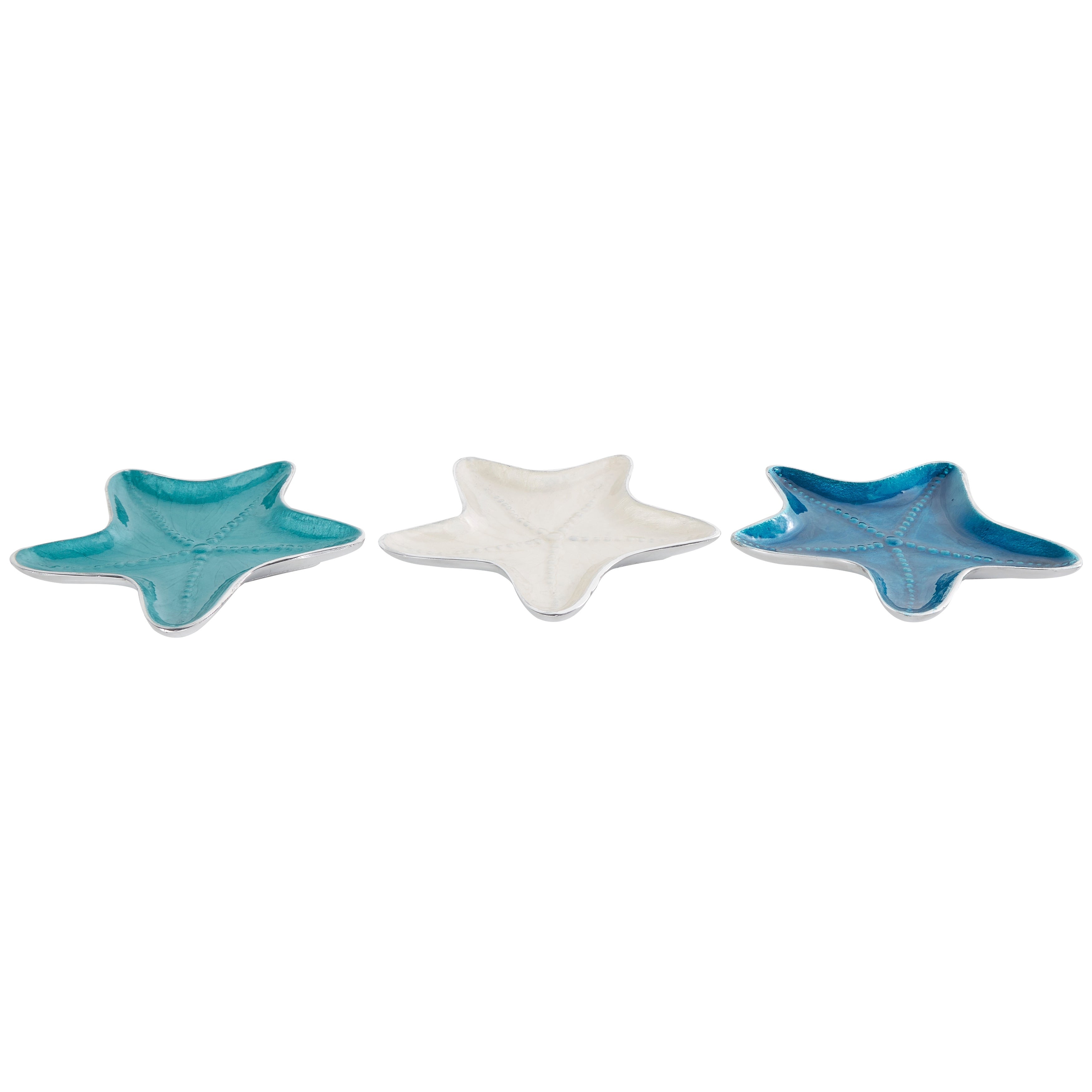 Multi Colored Aluminum Metal Handmade Enameled Starfish Decorative Bowl with Bubble Design and Silver Bases (Set of 3)