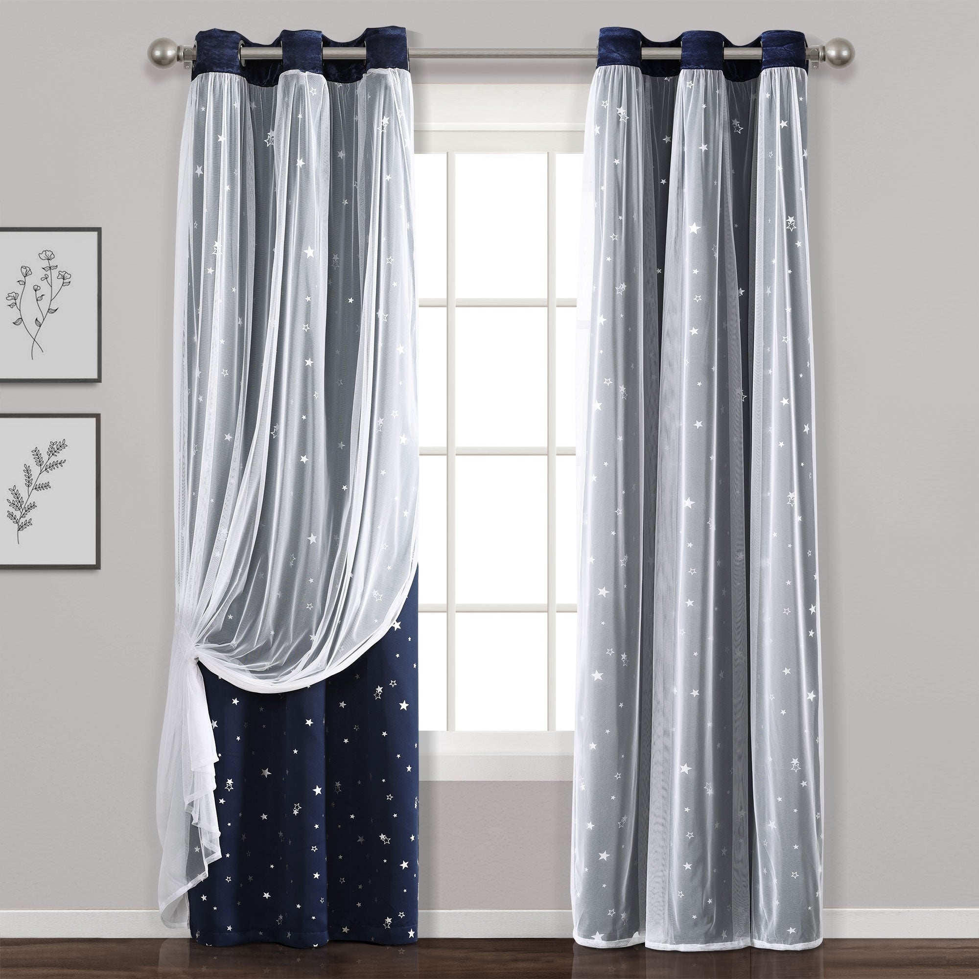 Lush Decor Star Sheer Insulated Grommet Blackout Window Curtain Panel Pair