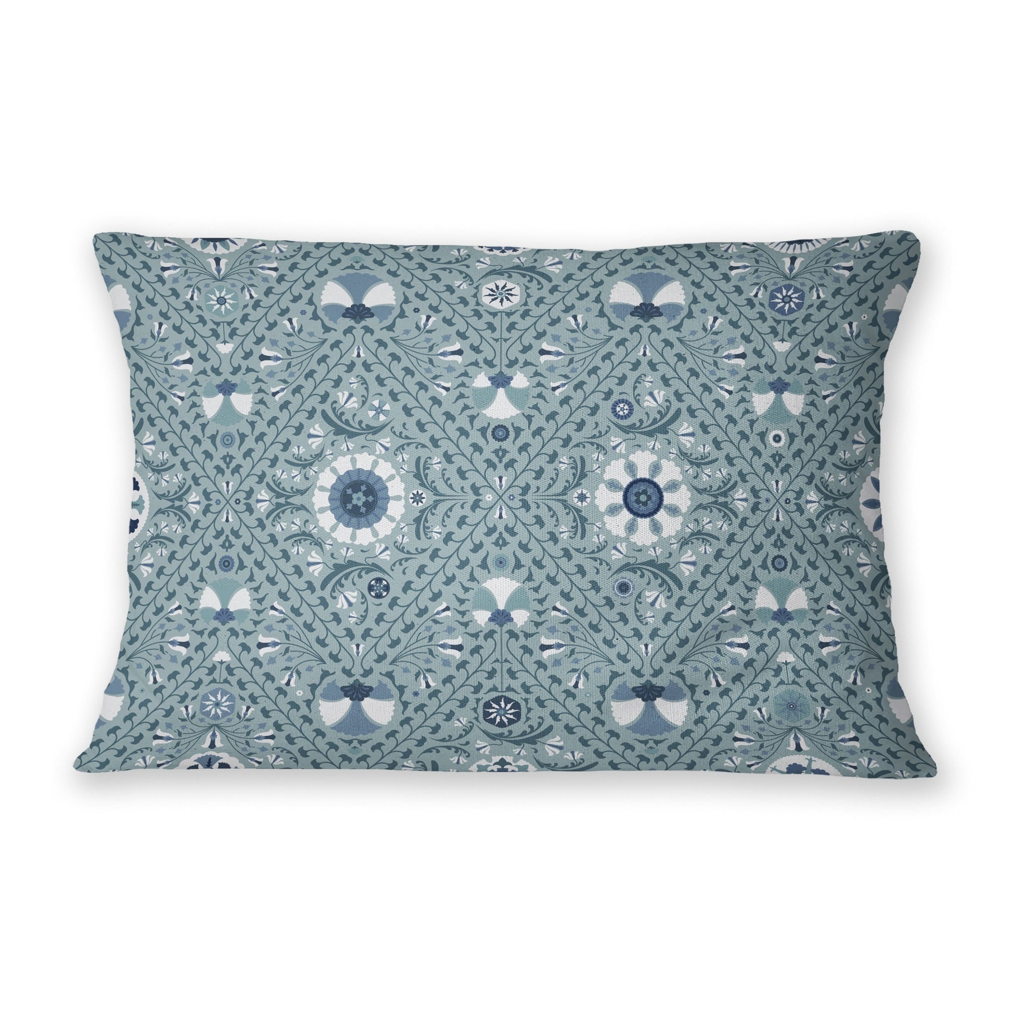 SUZANI IN TILES AQUA Lumbar Pillow By Marina Gutierrez