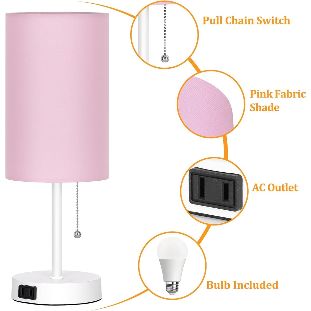 Table Lamp for Bedroom, 3-Color Bedside Lamps with Pull Chain, Bedroom Table Lamps for Nightstand, Bulb Included