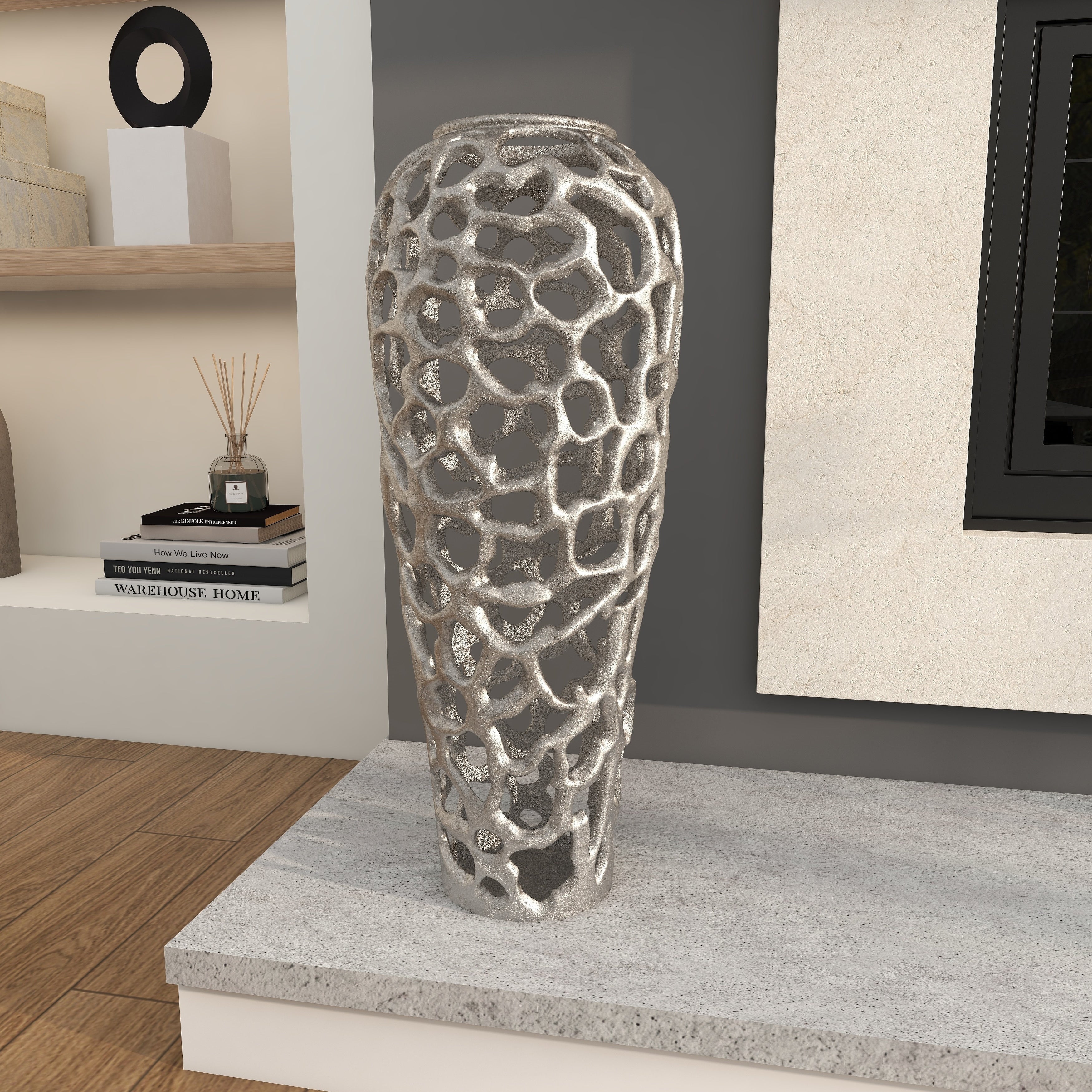 Aluminum Metal Cutout Coral Decorative Vase - Gold or Silver - Roche River Decor