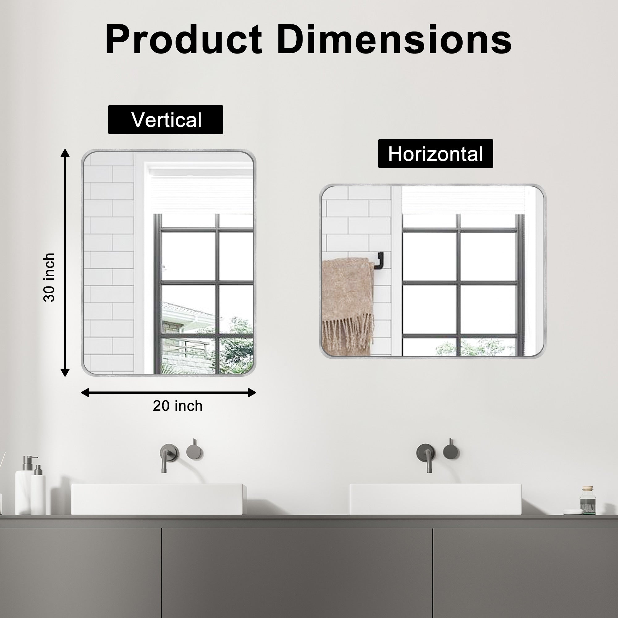 Wall Mount Bathroom Rectangle Vanity Mirror (Horizontal/Vertical)